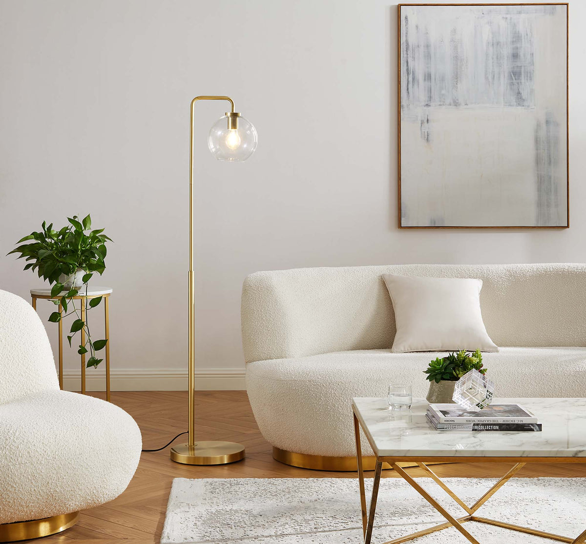 Silo Satin Brass Glass Globe Glass and Metal Floor Lamp - Ornate Home