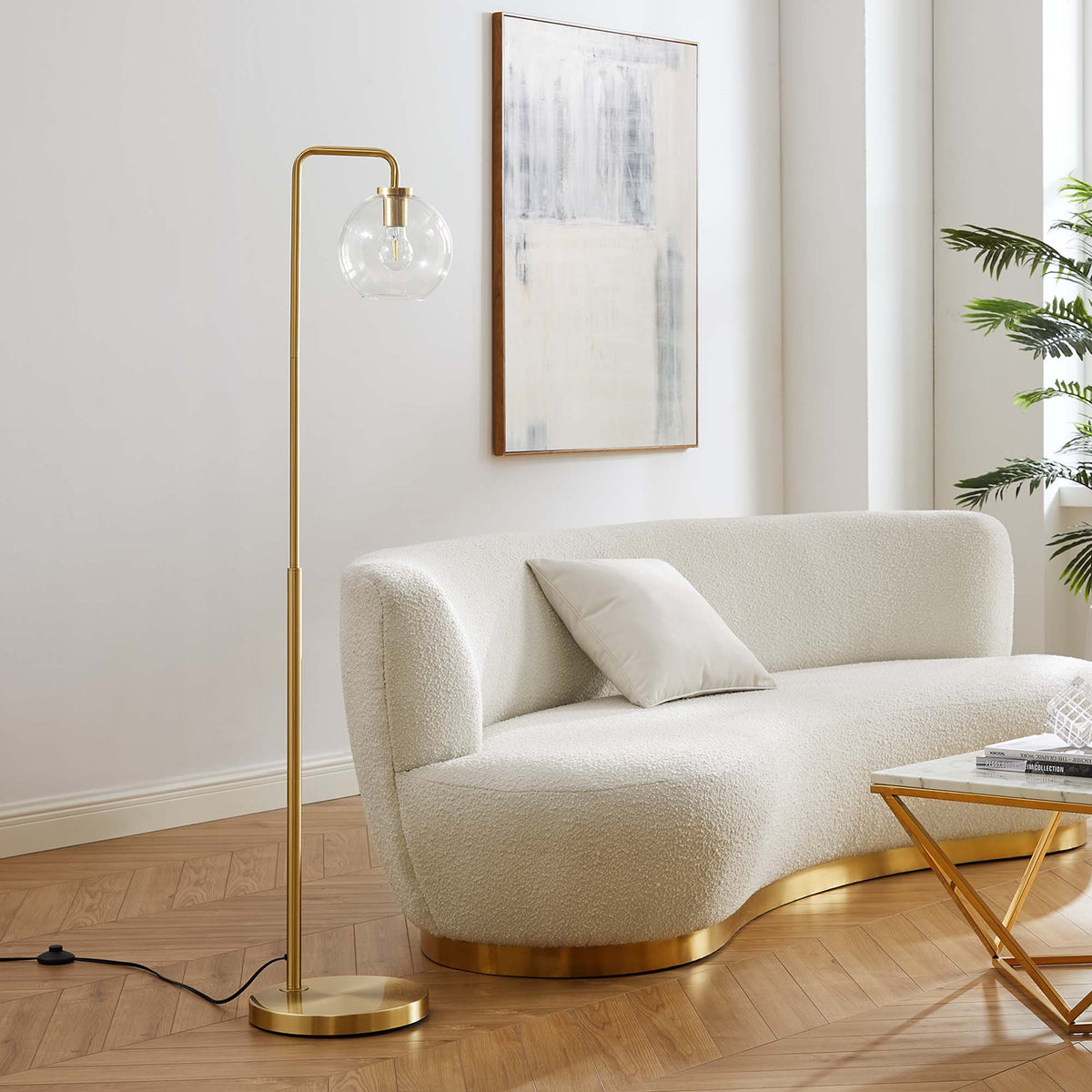 Silo Satin Brass Glass Globe Glass and Metal Floor Lamp - Ornate Home