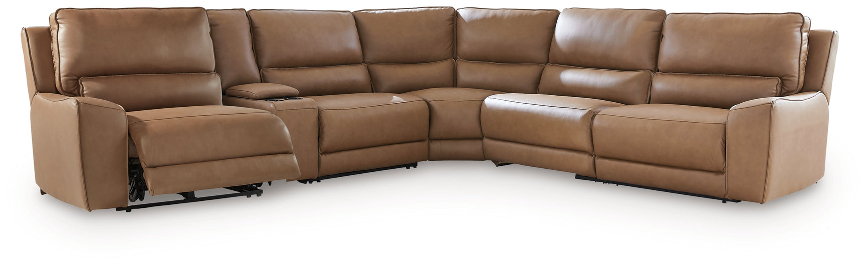 Silverbrooke Caramel 6-Piece Reclining Sectional with Storage Console - Ornate Home