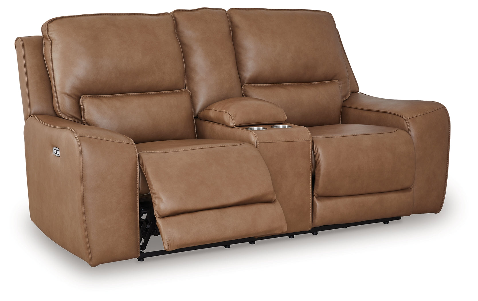 Silverbrooke Caramel Power Reclining Loveseat with Console - Ornate Home
