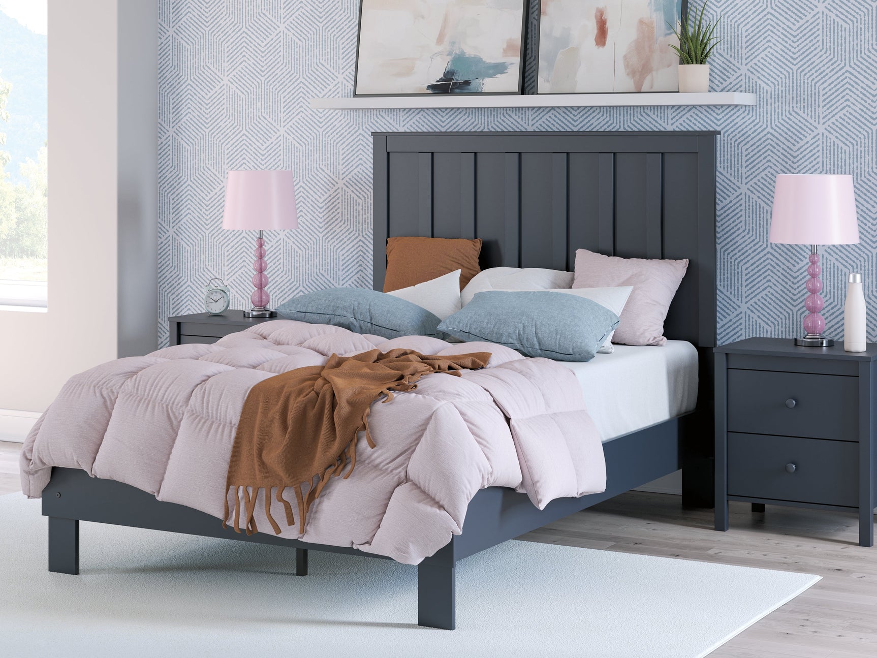 Simmenfort Navy Blue Full Platform Bed (Online Special Price) - Ornate Home