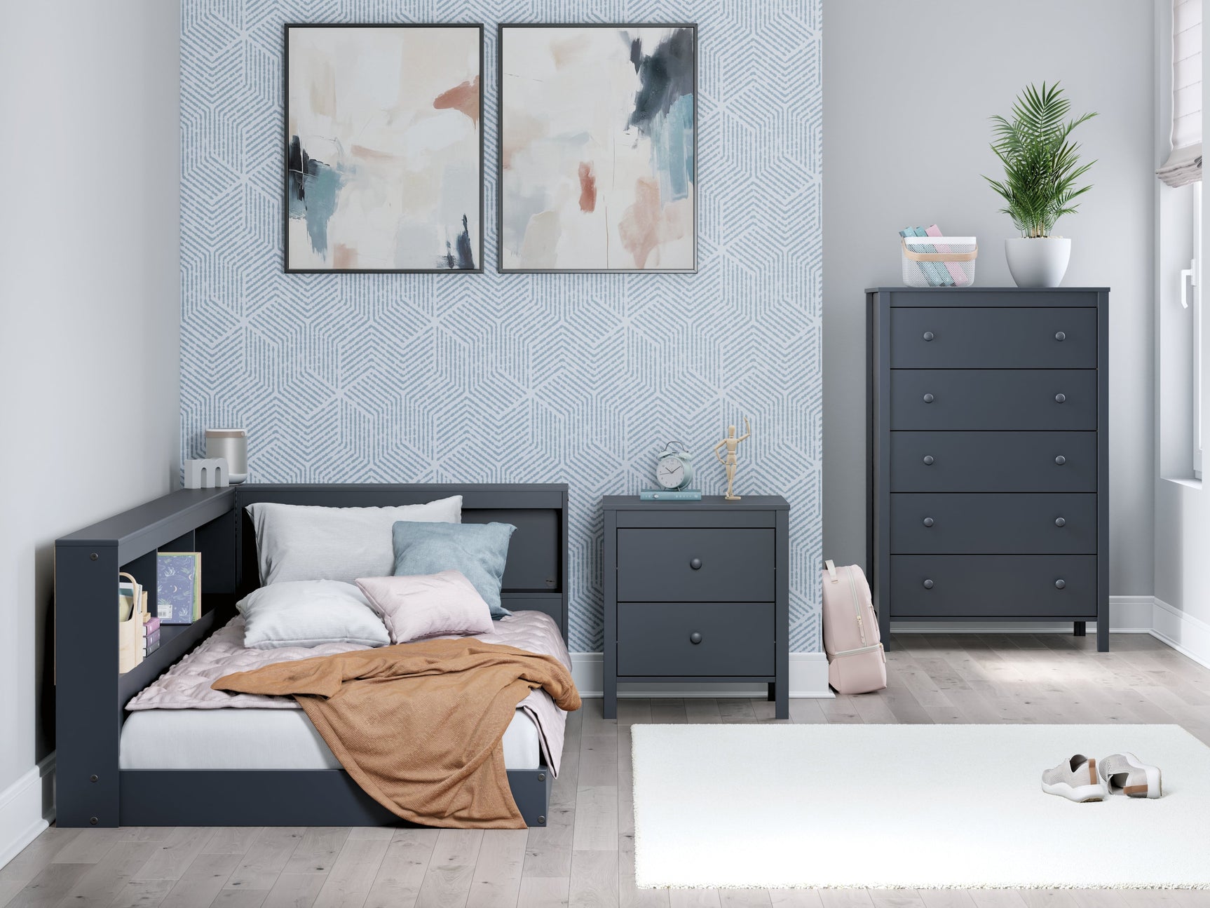 Simmenfort Navy Blue Twin Bookcase Storage Youth Bed (Online Special Price) - Ornate Home
