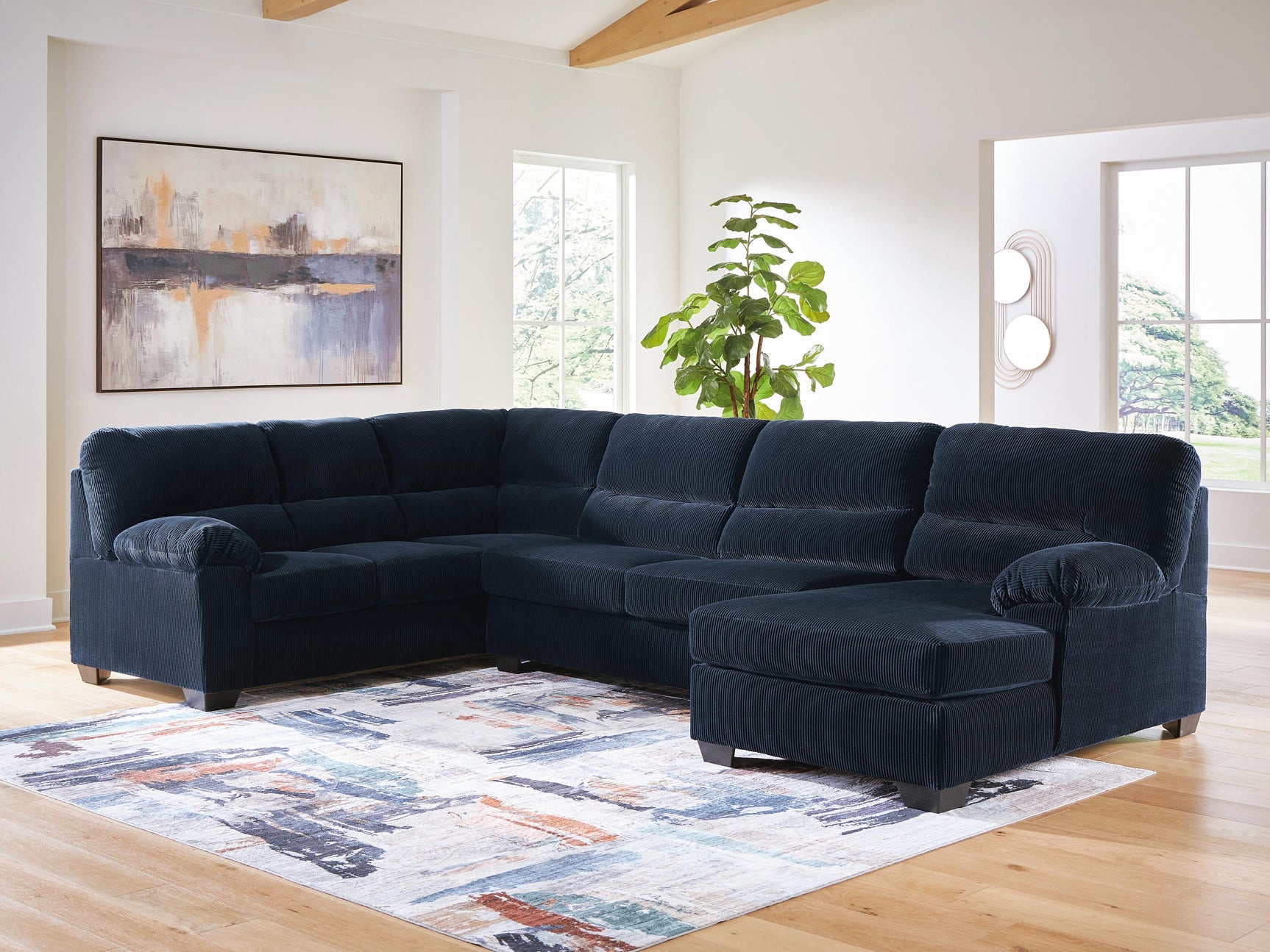SimpleJoy Navy 3-Piece Sectional with Chaise - Ornate Home