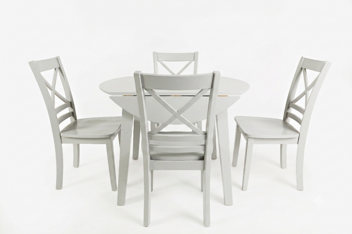 Simplicity Dove Round Drop Leaf Table w/ 4 X-Back Chairs - Ornate Home
