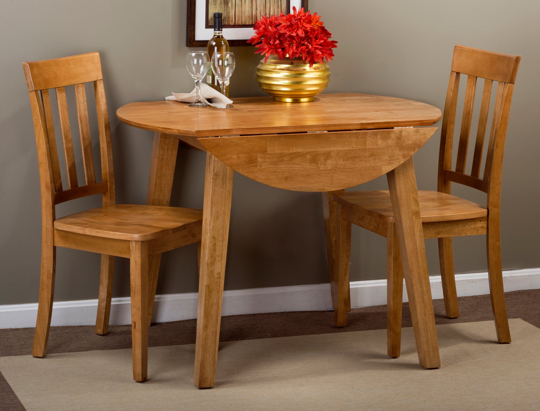 Simplicity Honey Drop Leaf Table w/ 4 Slatback Chairs - Ornate Home