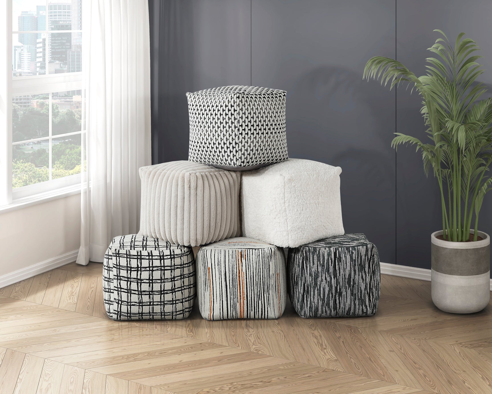 Simpsonville Off-White Pouf - Ornate Home