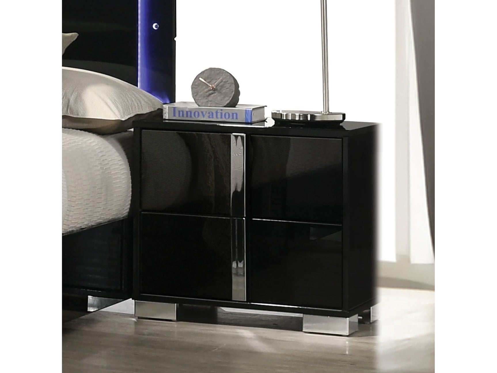 Sinistra Black Nightstand - Ornate Home