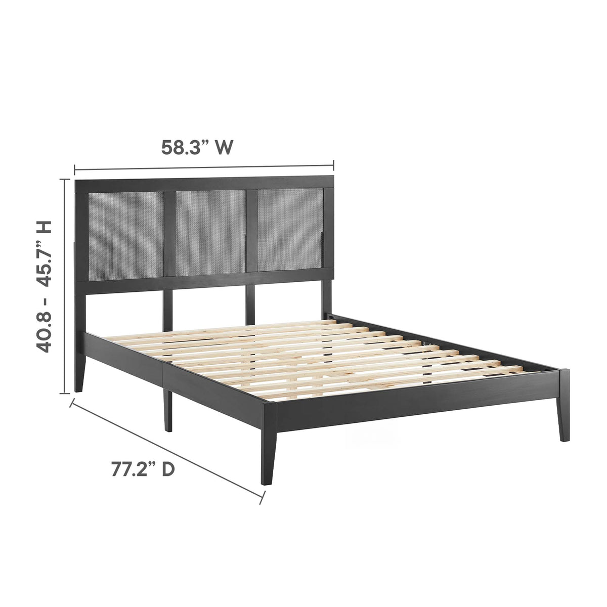 Sirocco Black Rattan and Wood Full Platform Bed - Ornate Home