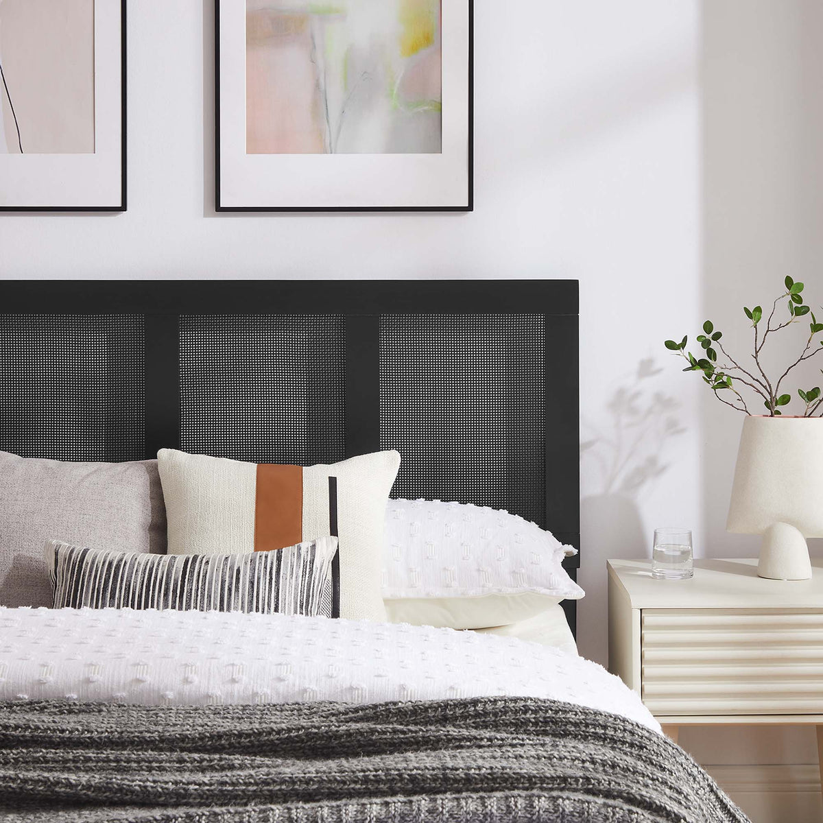Sirocco Black Rattan and Wood King Platform Bed - Ornate Home
