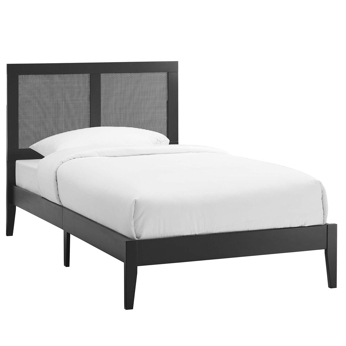 Sirocco Black Rattan and Wood Twin Platform Bed - Ornate Home
