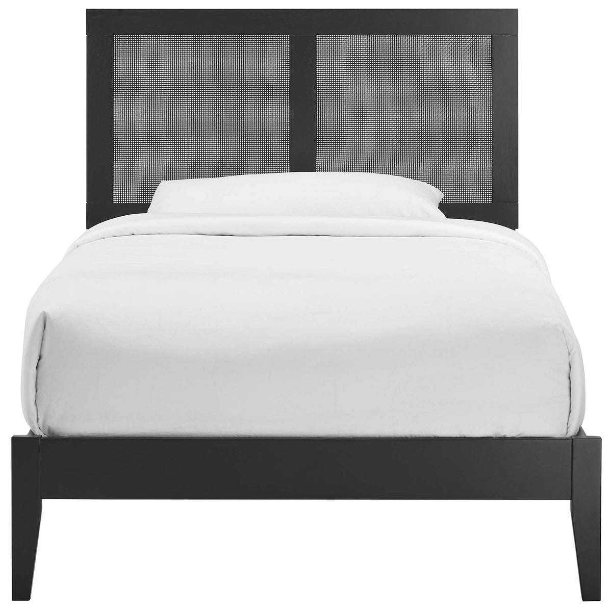 Sirocco Black Rattan and Wood Twin Platform Bed - Ornate Home