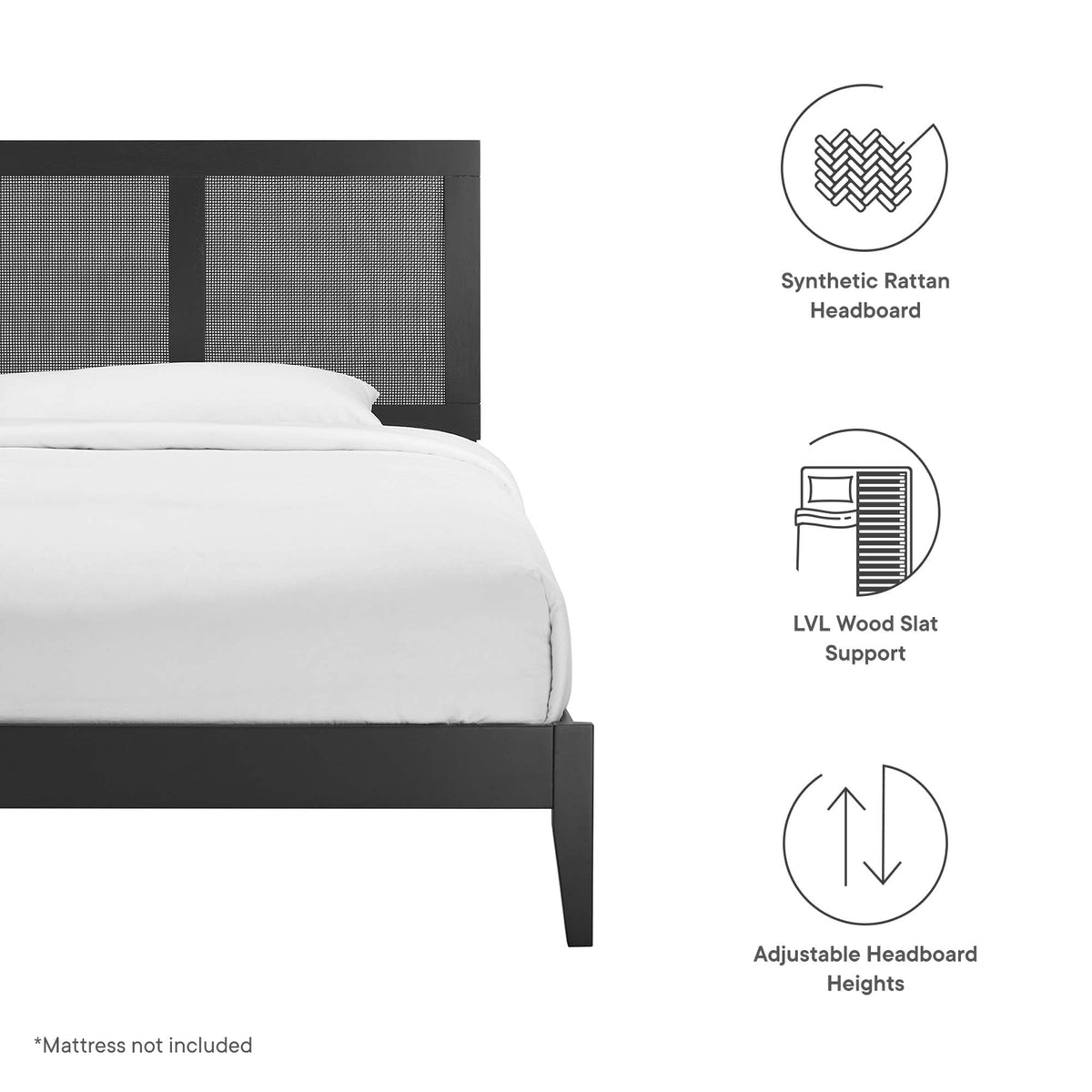 Sirocco Black Rattan and Wood Twin Platform Bed - Ornate Home