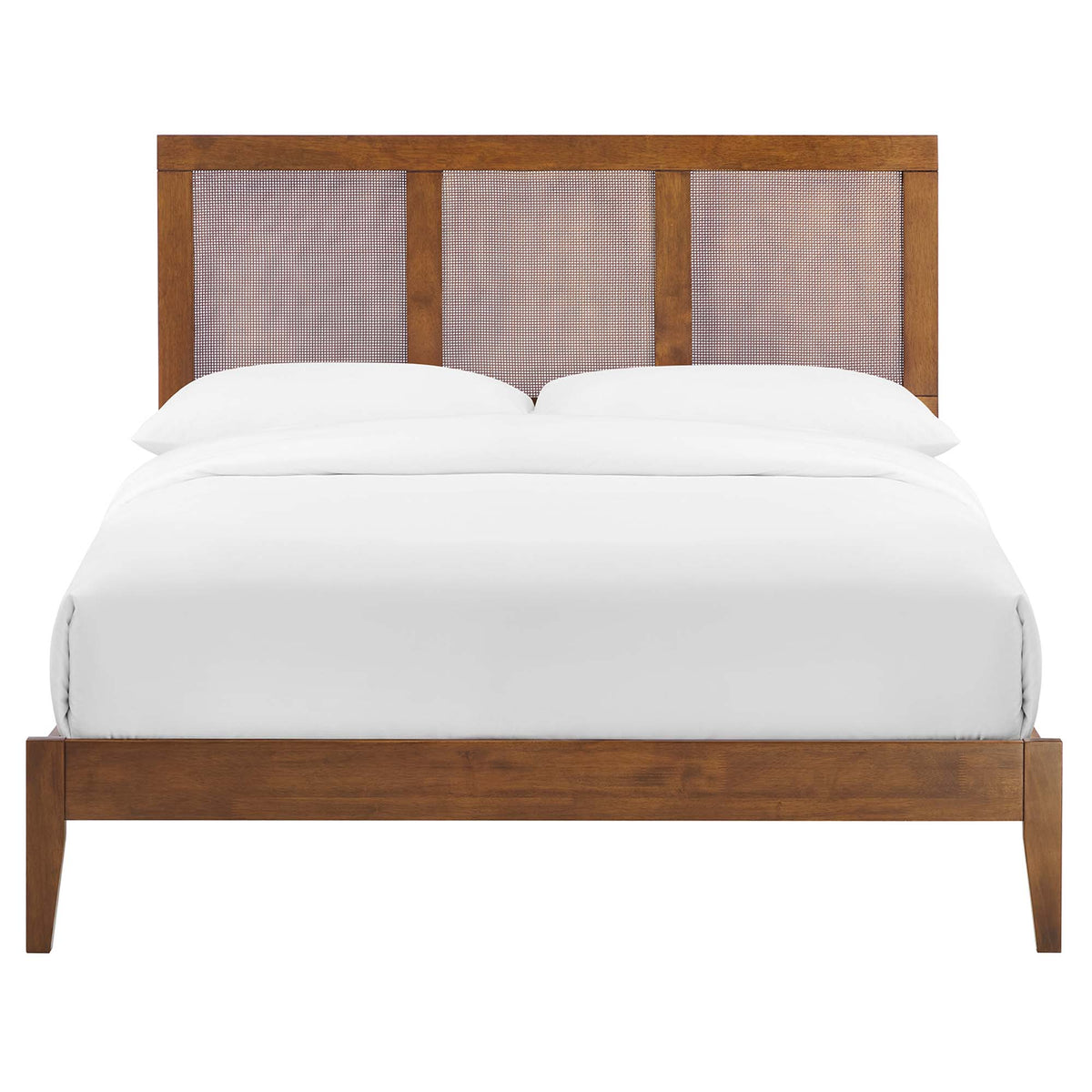 Sirocco Walnut Rattan and Wood Full Platform Bed - Ornate Home