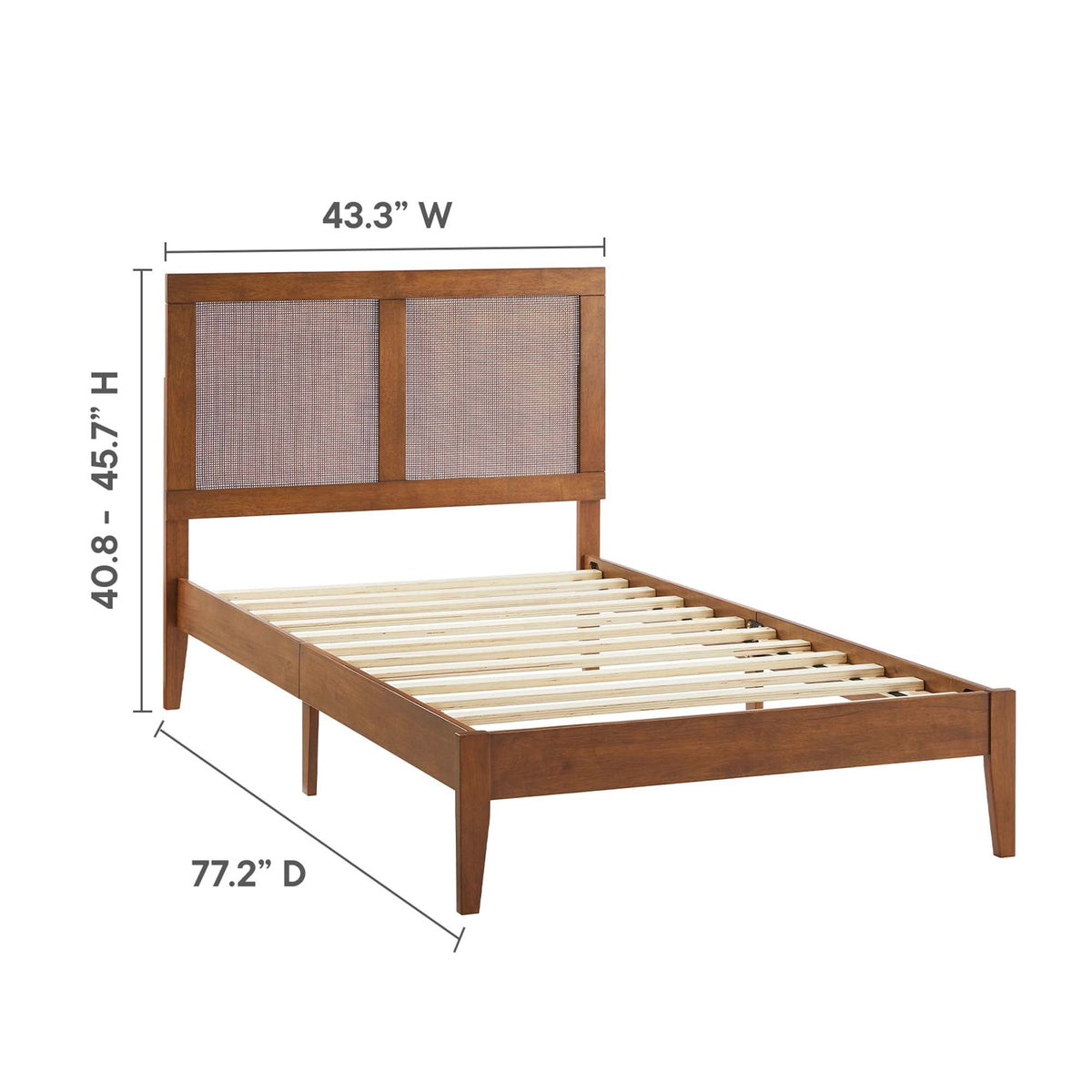 Sirocco Walnut Rattan and Wood Twin Platform Bed - Ornate Home