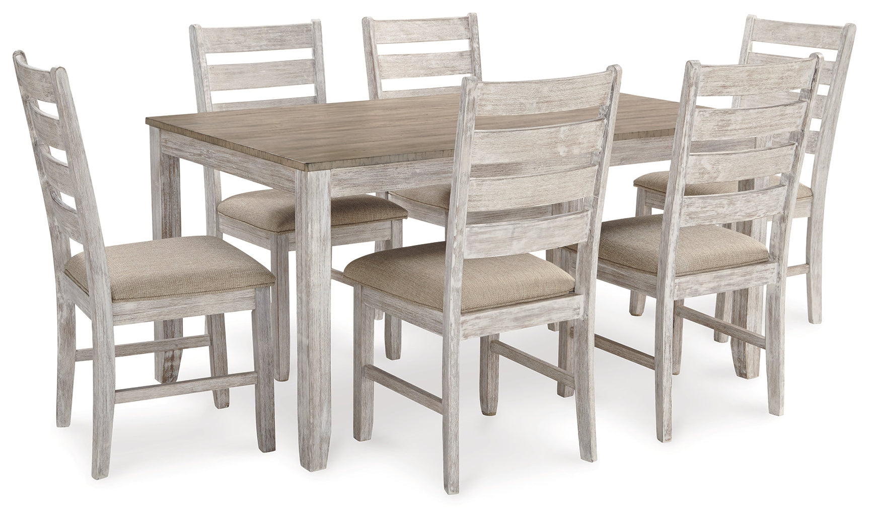 Skempton White/Light Brown Dining Table & Chairs (Set of 7) (Online Special Price) - Ornate Home