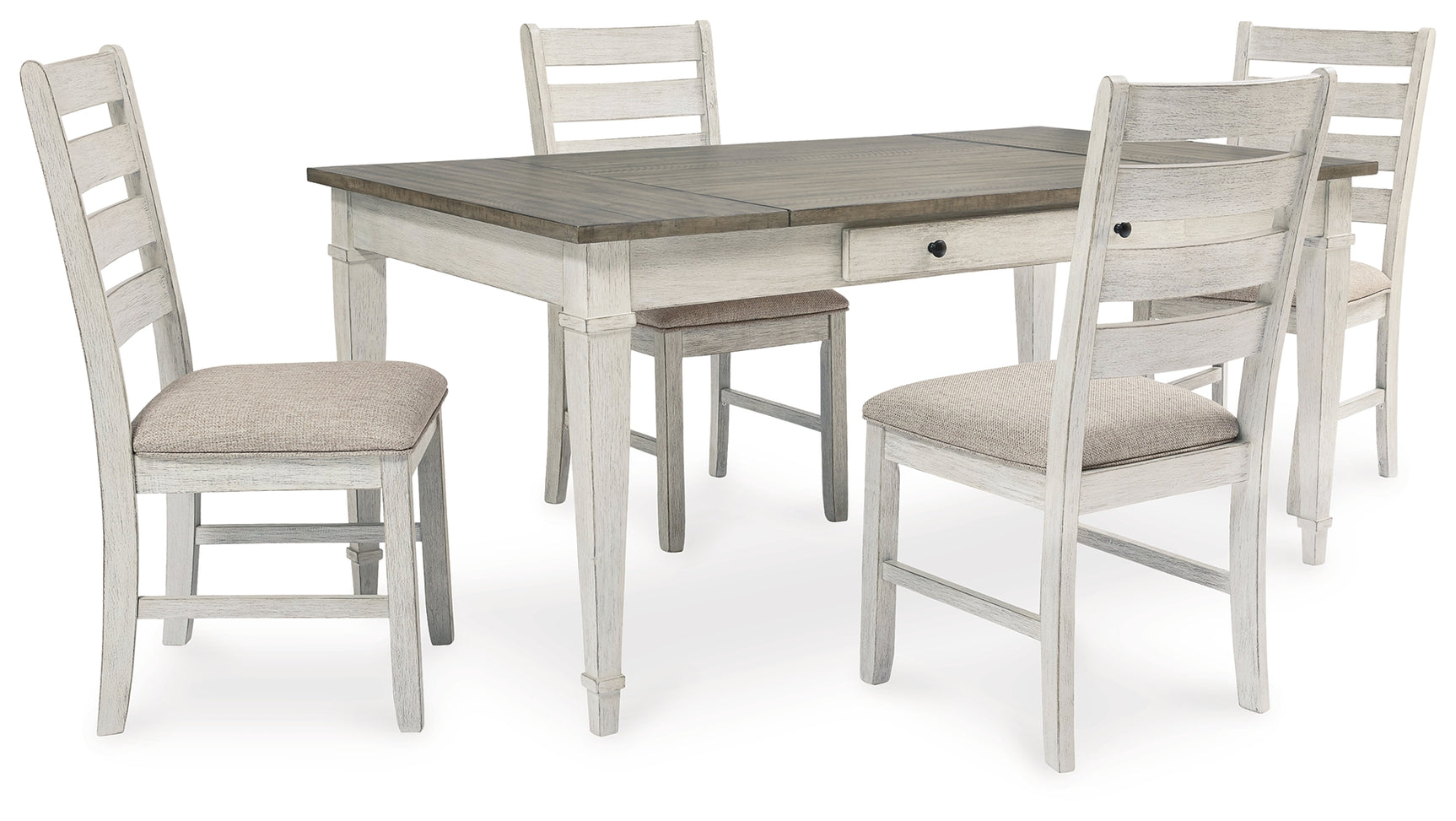 Skempton White/Light Brown Dining Table and 4 Chairs (Online Special Price) - Ornate Home