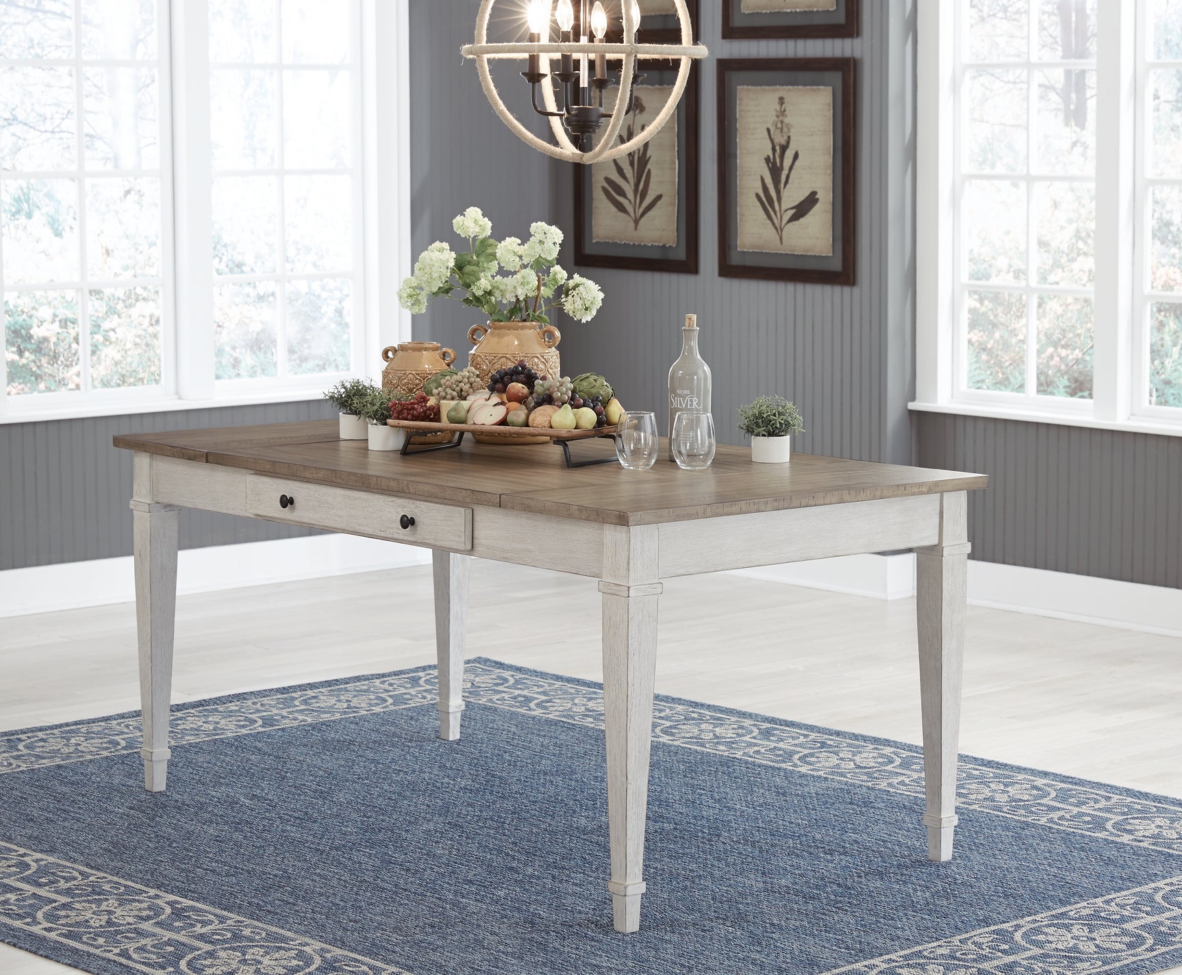 Skempton White/Light Brown Dining Table and 6 Chairs (Online Special Price) - Ornate Home