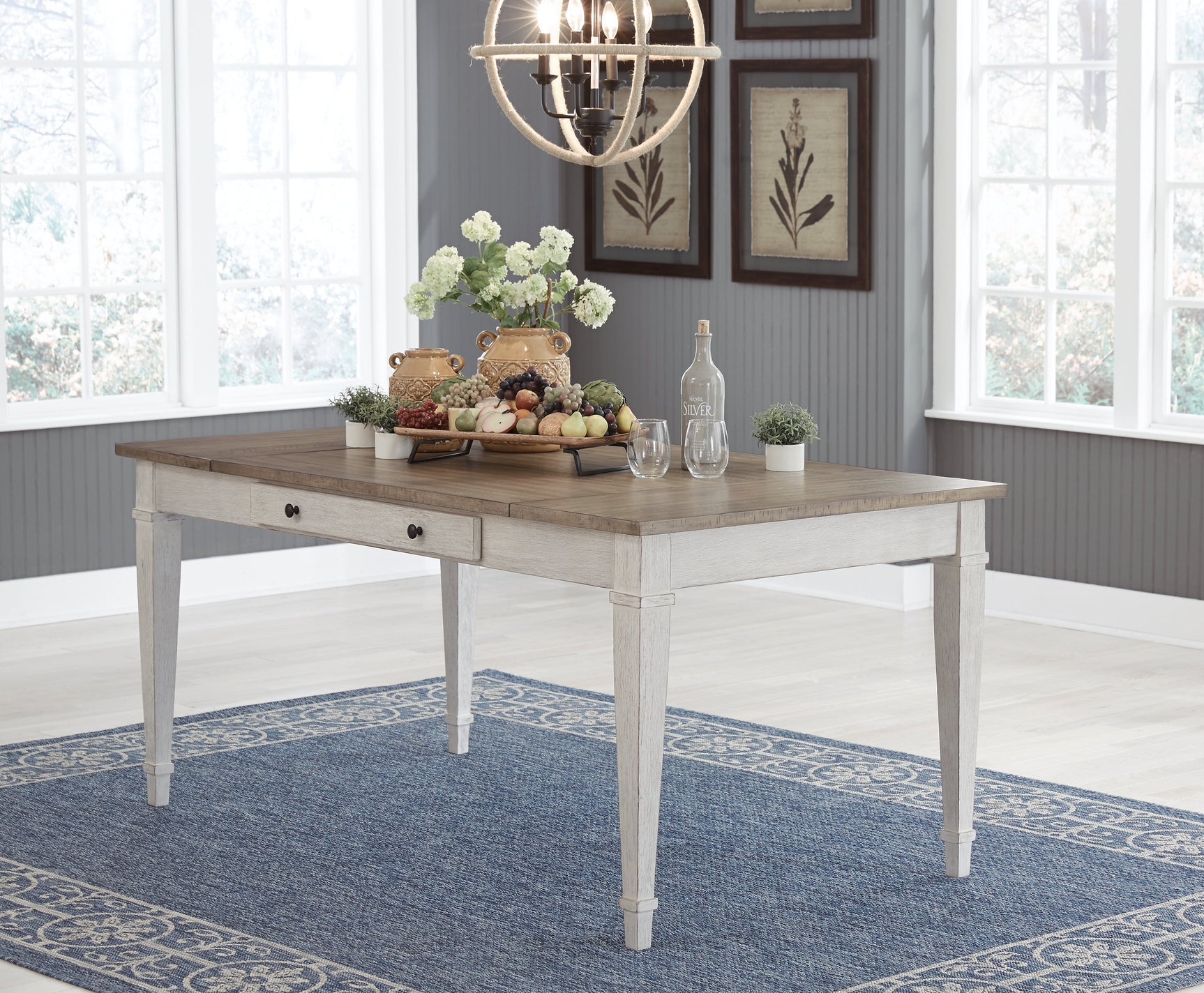 Skempton White/Light Brown Dining Table w/ Storage (Online Special Price) - Ornate Home