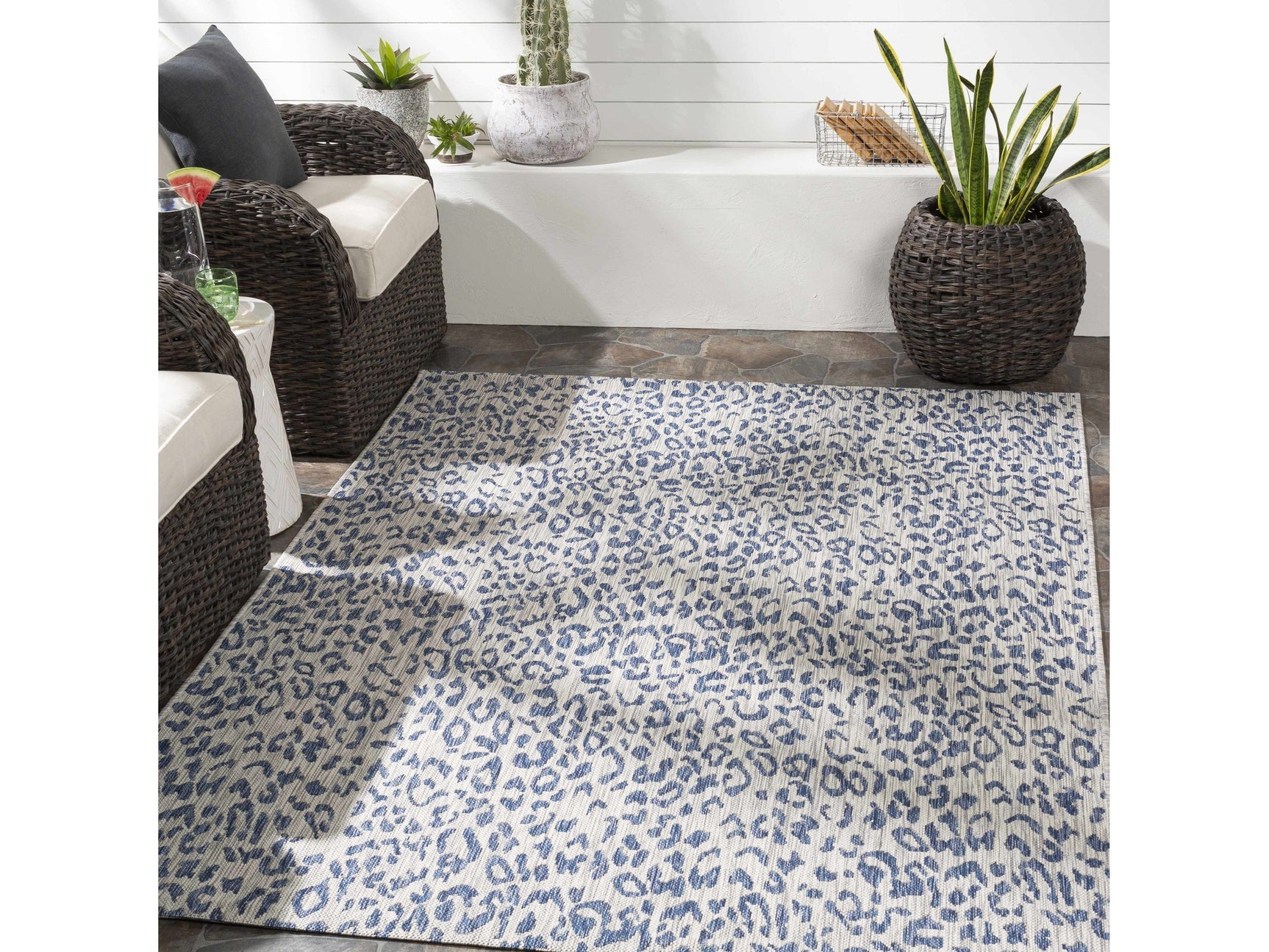 Skipsea Blue Leopard Performance Rug - Ornate Home