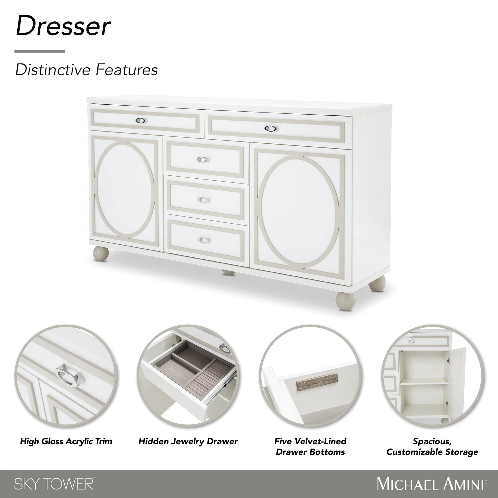 Sky Tower Cloud White Dresser - Ornate Home