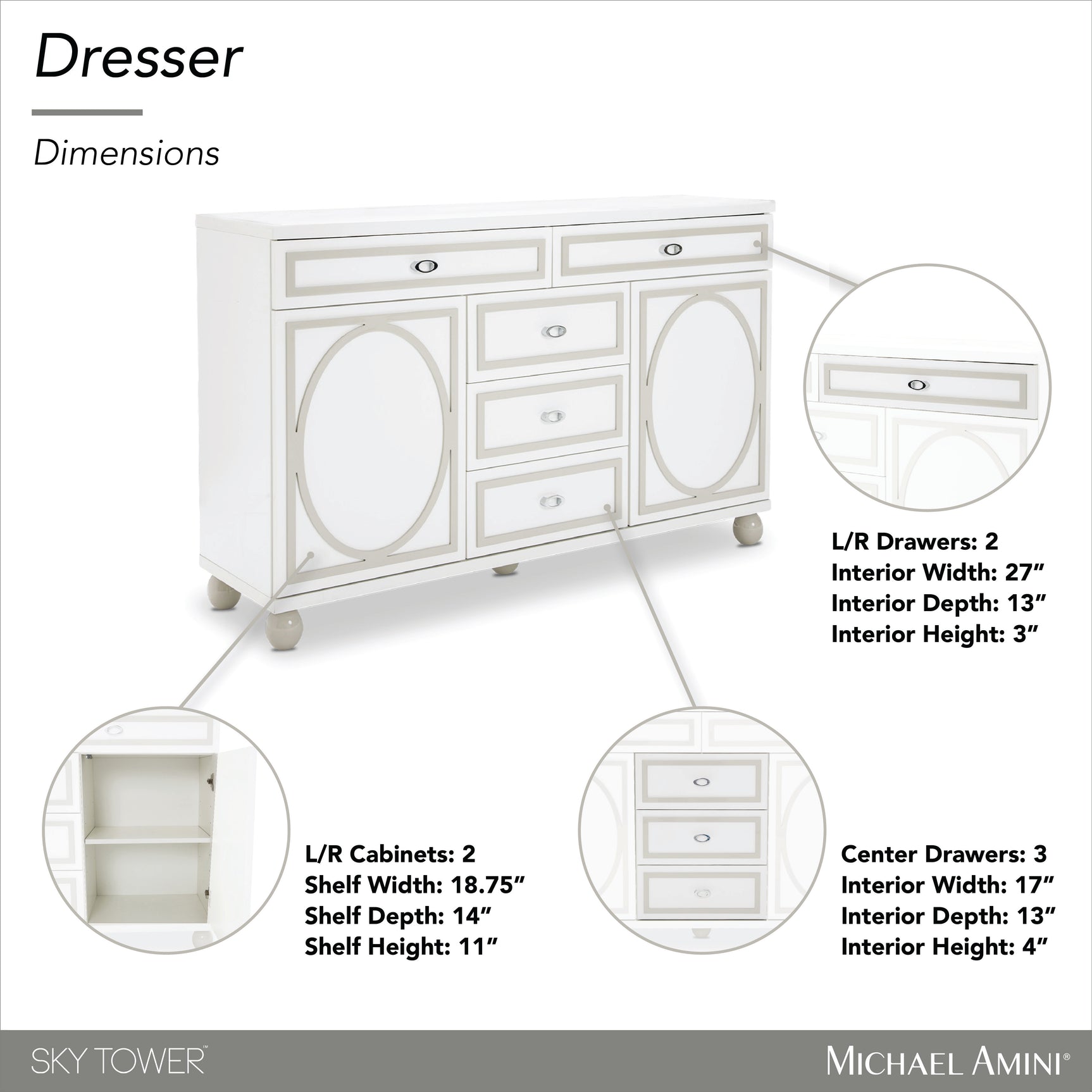 Sky Tower Cloud White Dresser - Ornate Home