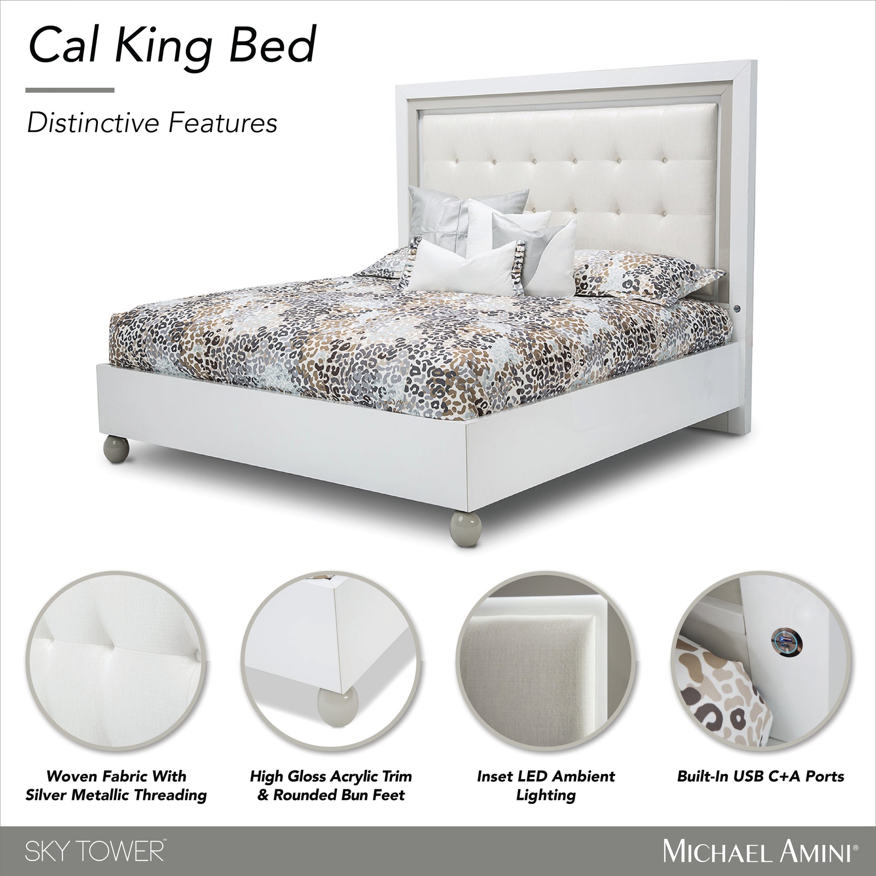 Sky Tower Cloud White/Ice Cal. King Bed - Ornate Home
