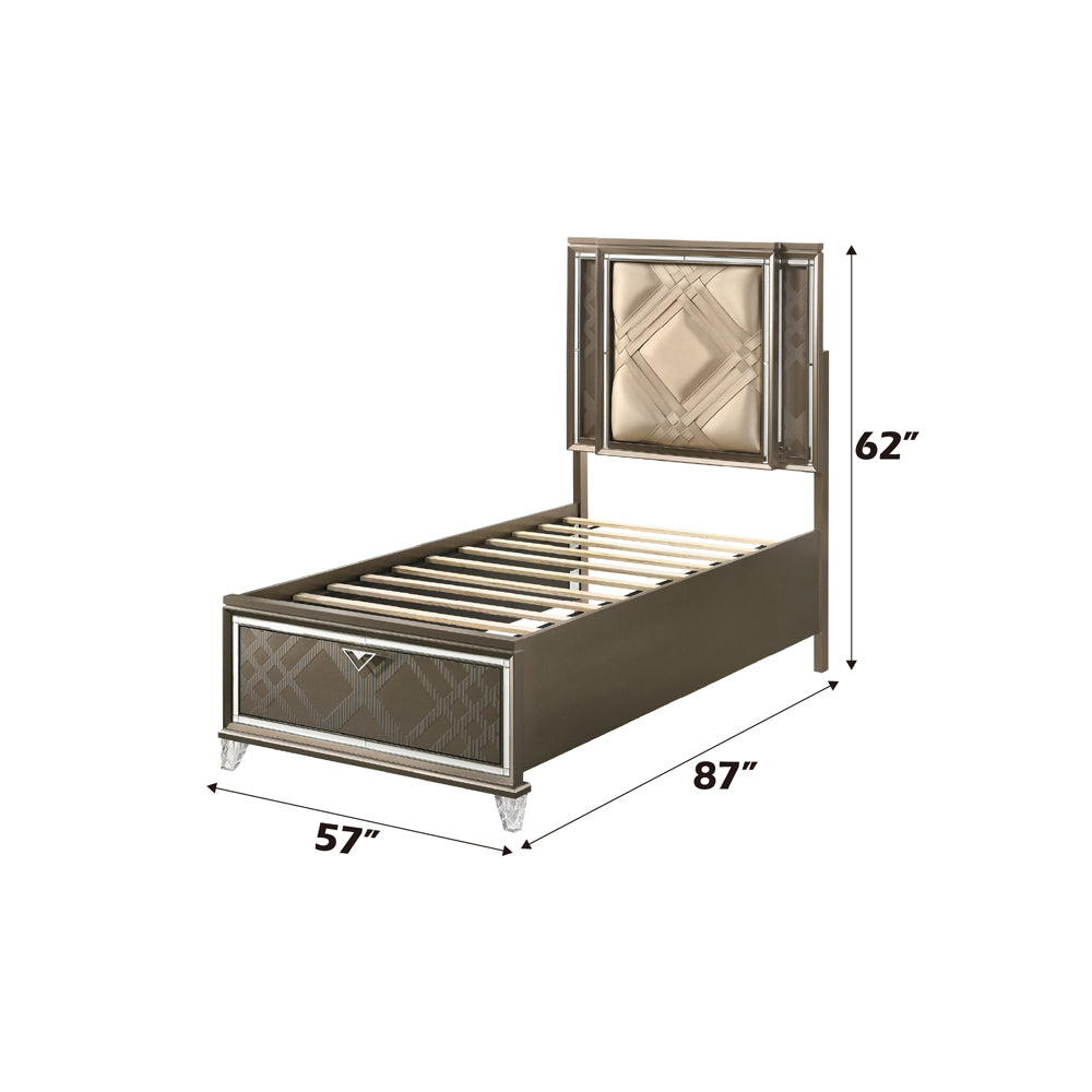 Skylar LED, PU & Dark Champagne Full Bed (Storage & LED) - Ornate Home