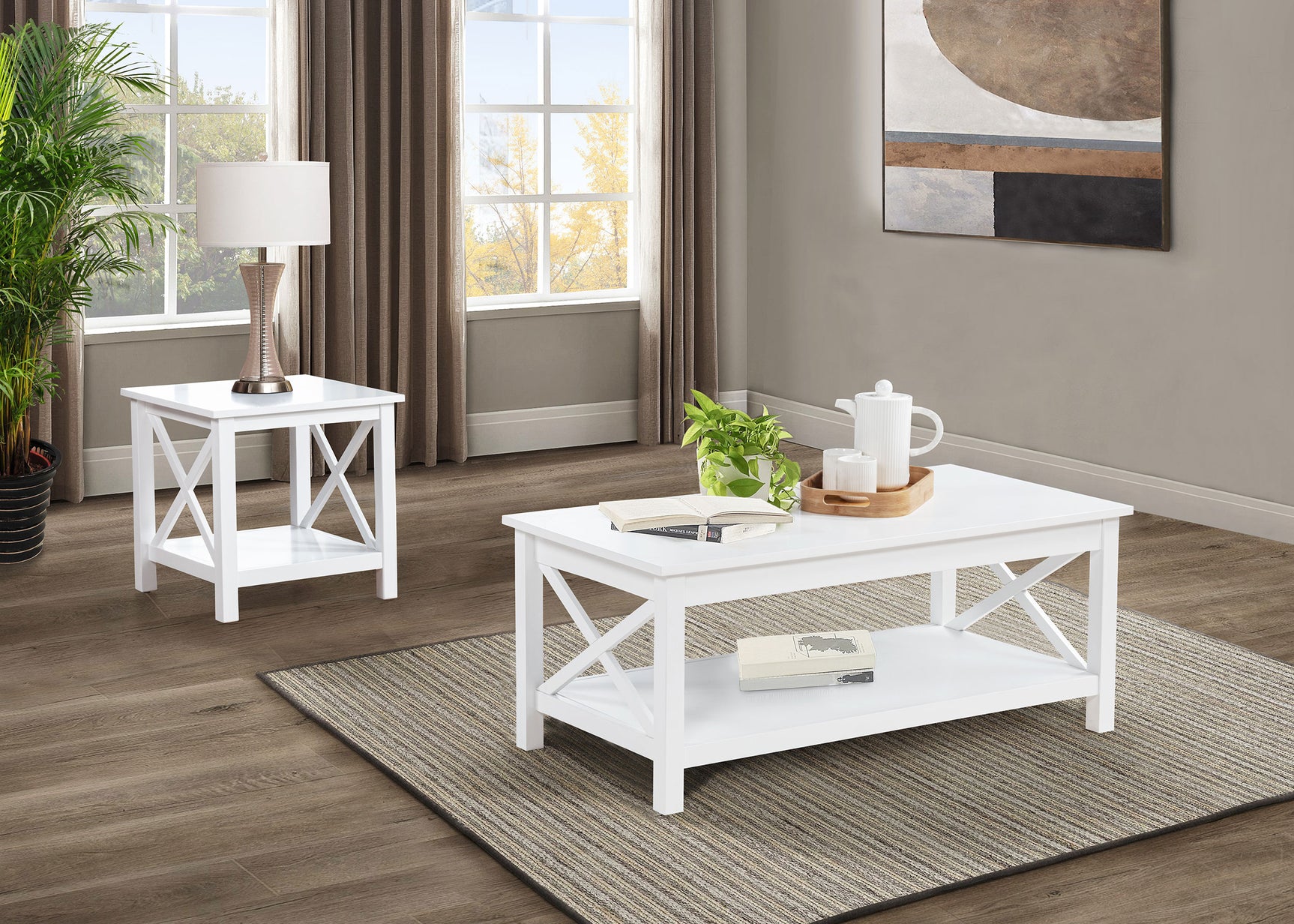 Skyview White 2-piece Rectangular Lift Top Coffee Table Set - Ornate Home