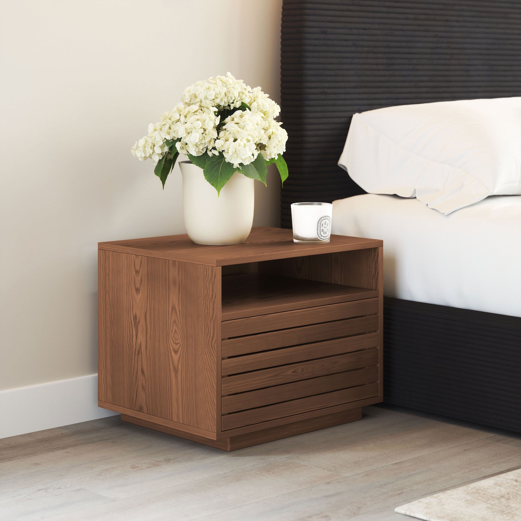 Slit Walnut Nightstand - Ornate Home