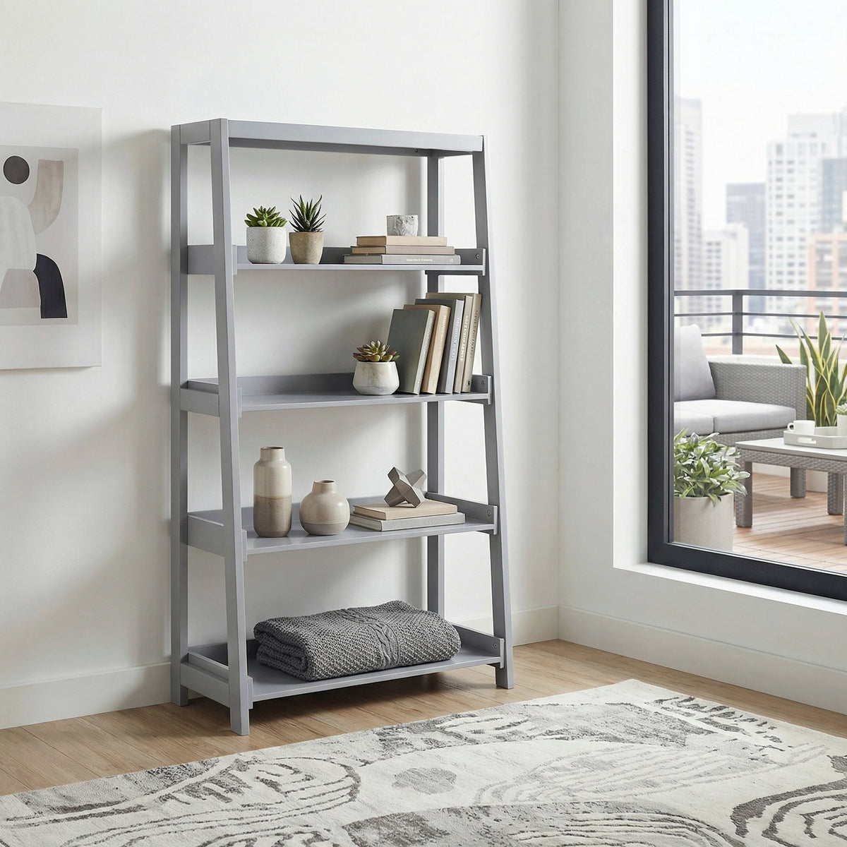 Sloane Gray 4 Fixed Shelves Bookcase - Ornate Home