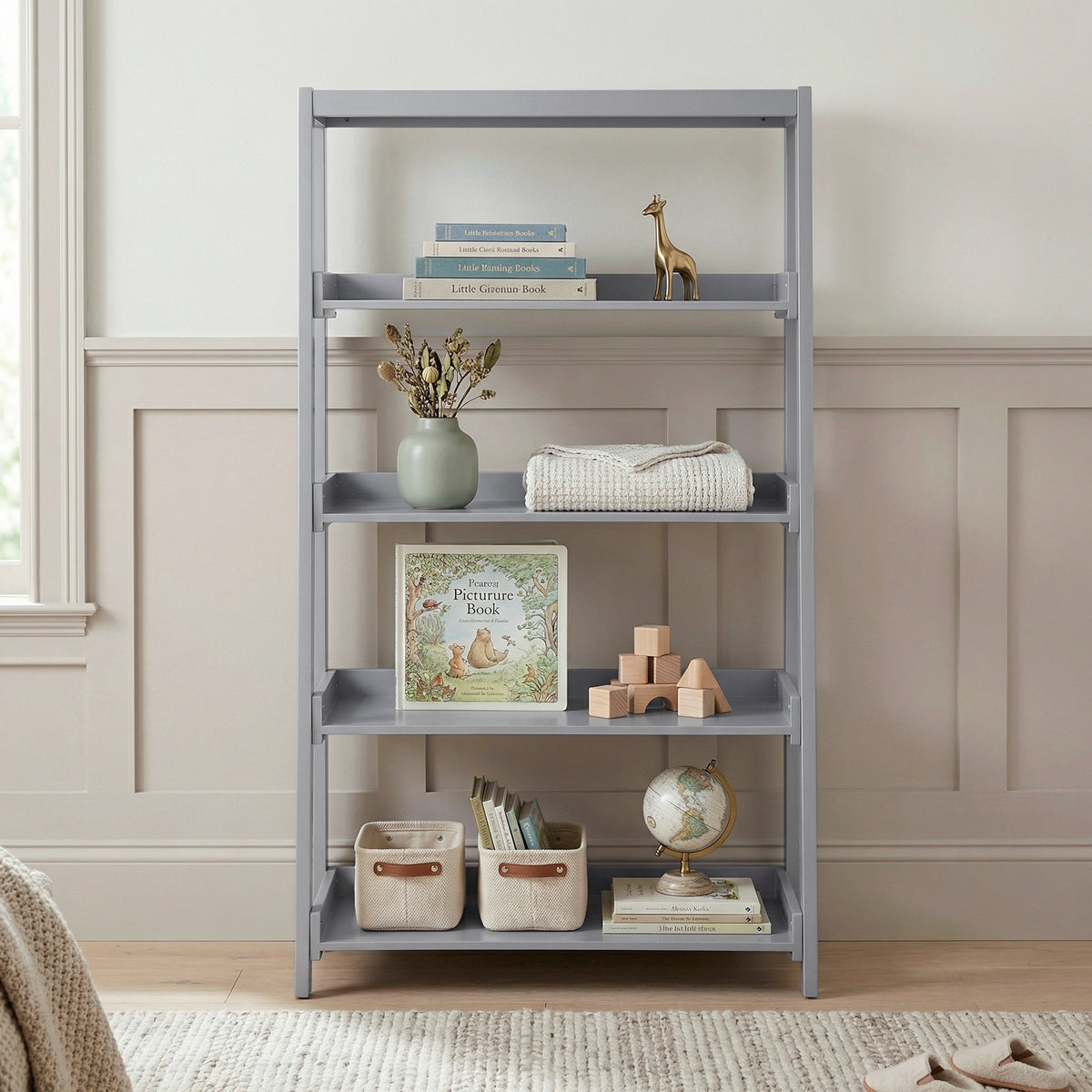 Sloane Gray 4 Fixed Shelves Bookcase - Ornate Home