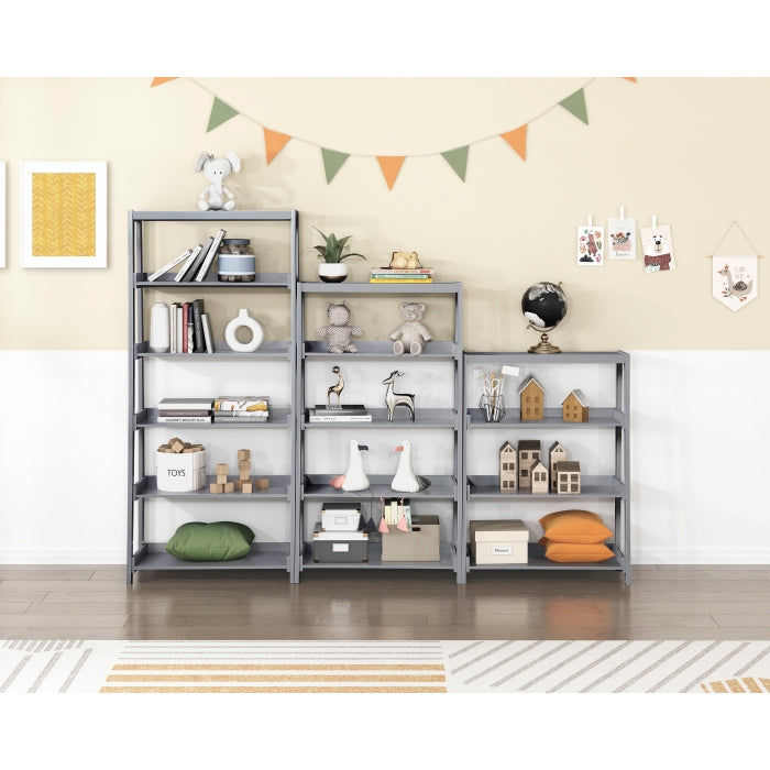 Sloane Gray 5 Fixed Shelves Bookcase - Ornate Home