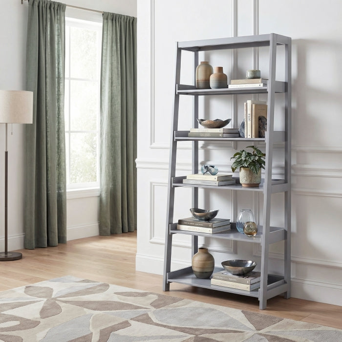 Sloane Gray 5 Fixed Shelves Bookcase - Ornate Home