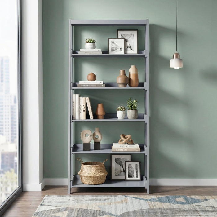 Sloane Gray 5 Fixed Shelves Bookcase - Ornate Home