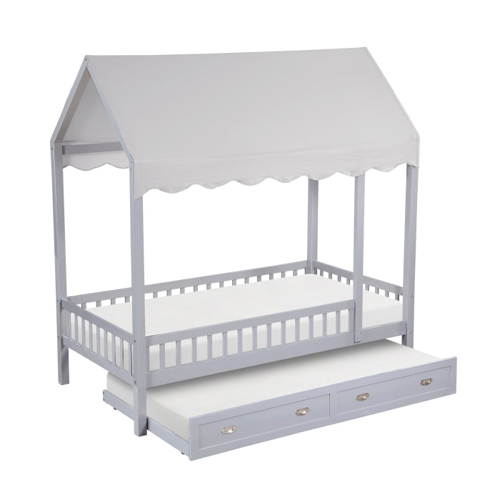 Sloane Gray Twin Canopy Platform Bed - Ornate Home