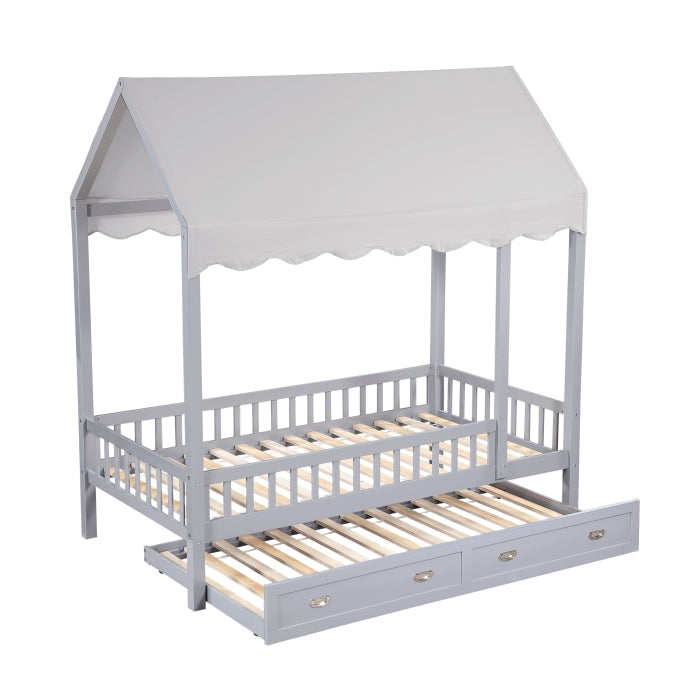 Sloane Gray Twin Canopy Platform Bed - Ornate Home