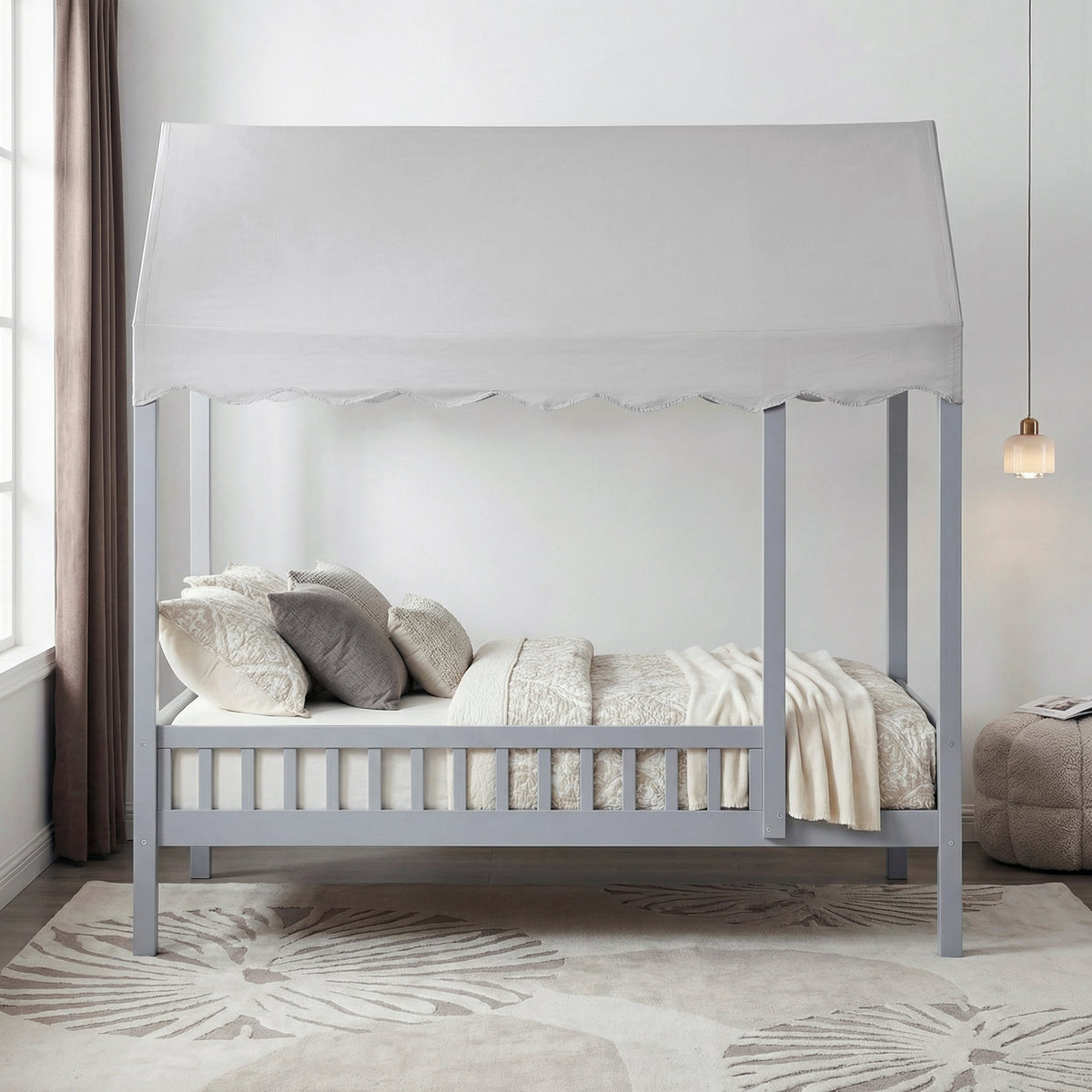 Sloane Gray Twin Canopy Platform Bed - Ornate Home