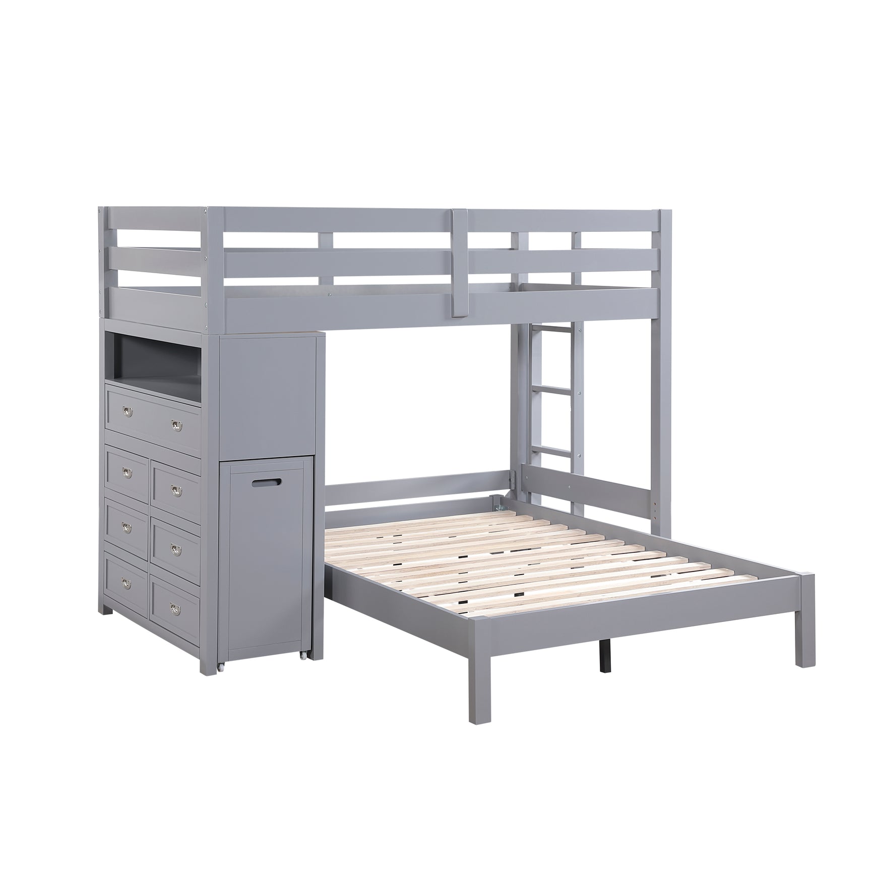 Sloane Gray Twin / Full Loft Bunk Bed with Chest and Hidden Desk - Ornate Home
