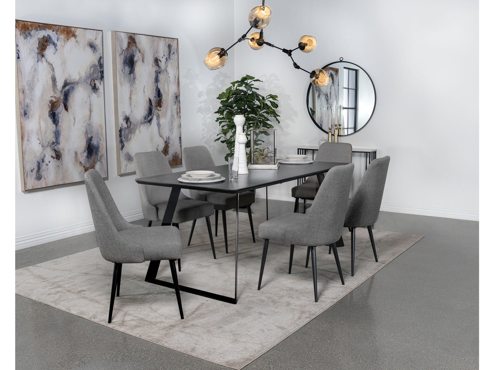 Smith Black 7-piece Rectangular Ceramic Top Dining Table Set - Ornate Home