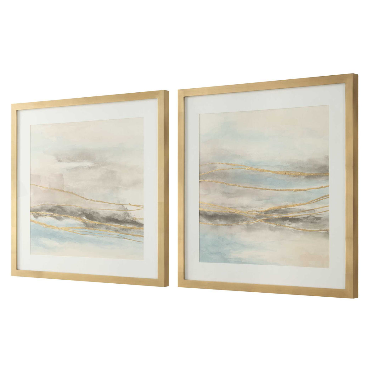 So Golden Multicolor Abstract Landscape Prints (Set of 2) - Ornate Home