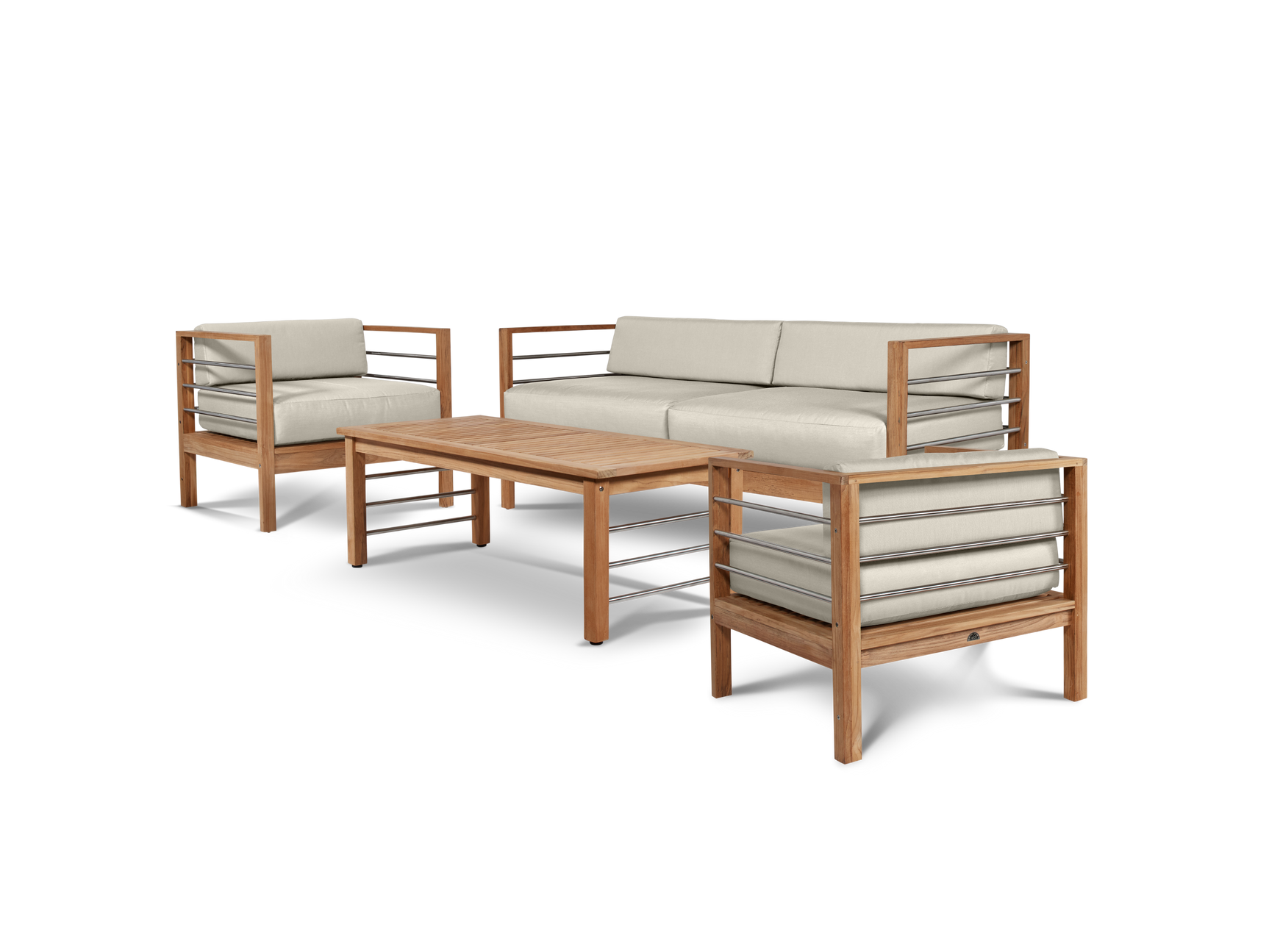 SoHo 4-Piece Teak Canvas Outdoor Patio Deep Seating Set with Sunbrella® Cushion - Ornate Home