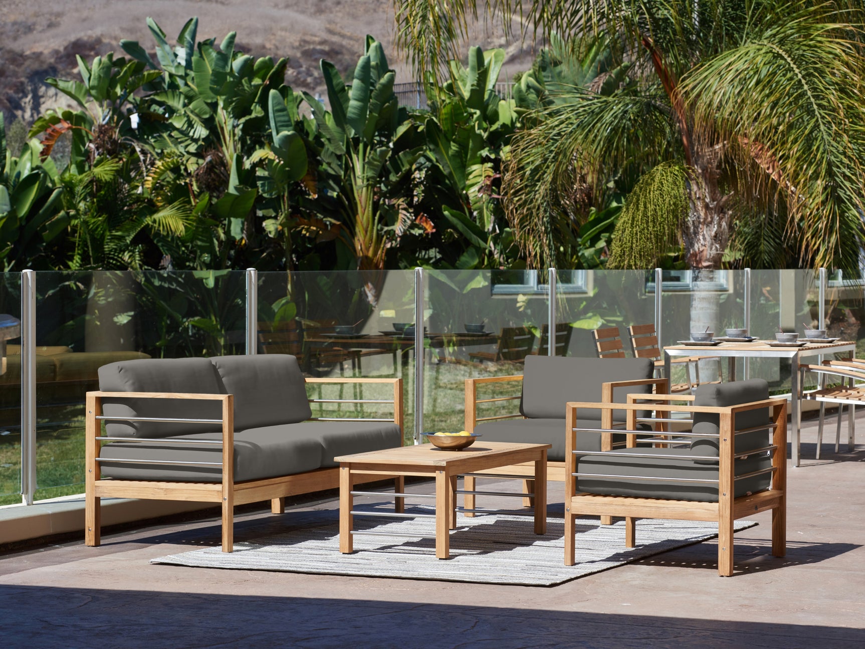 SoHo 4-Piece Teak Charcoal Outdoor Patio Deep Seating Set with Sunbrella® Cushion - Ornate Home