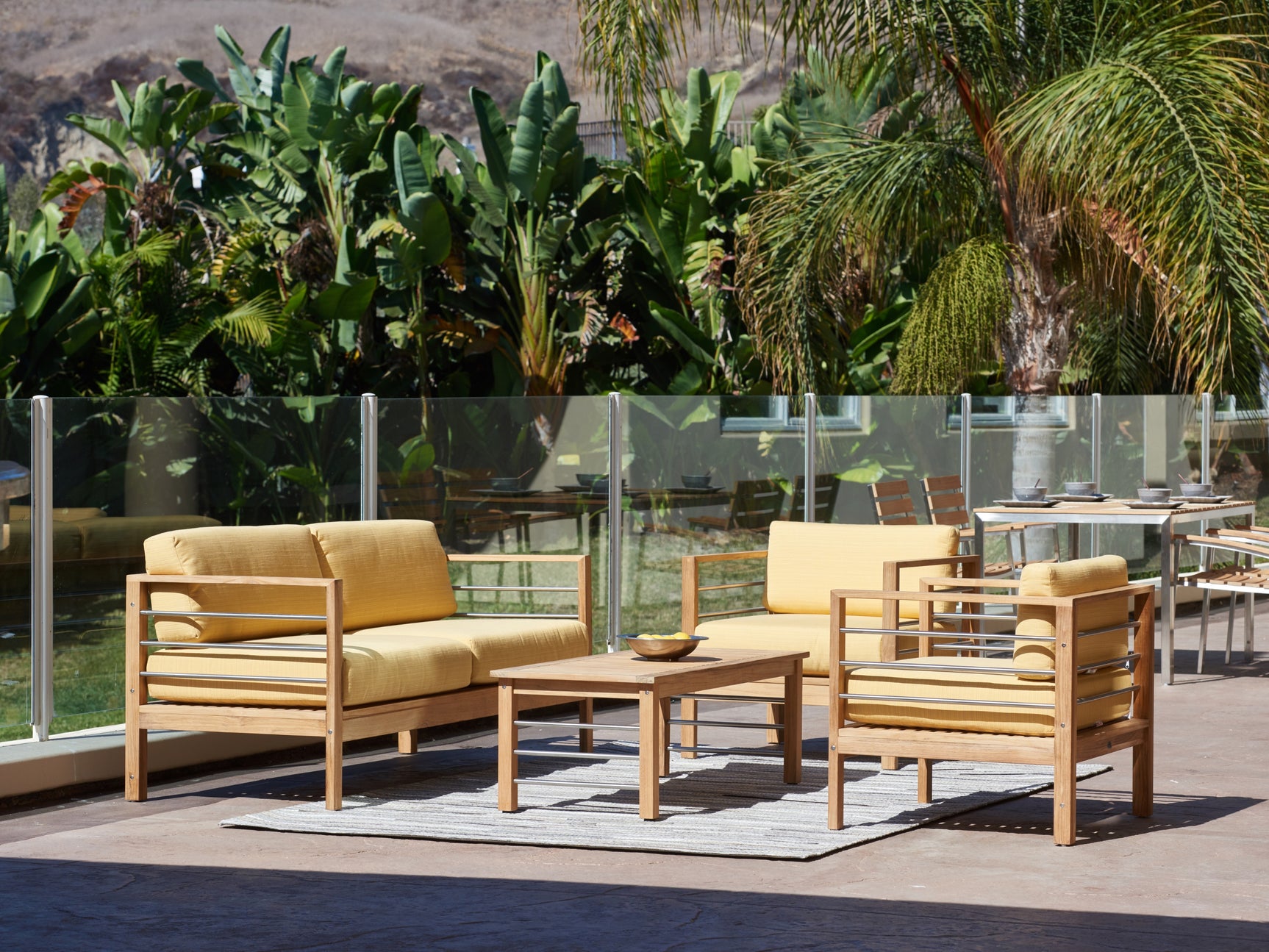 SoHo 4-Piece Teak Dupione Cornsilk Outdoor Patio Deep Seating Set with Sunbrella® Cushion - Ornate Home