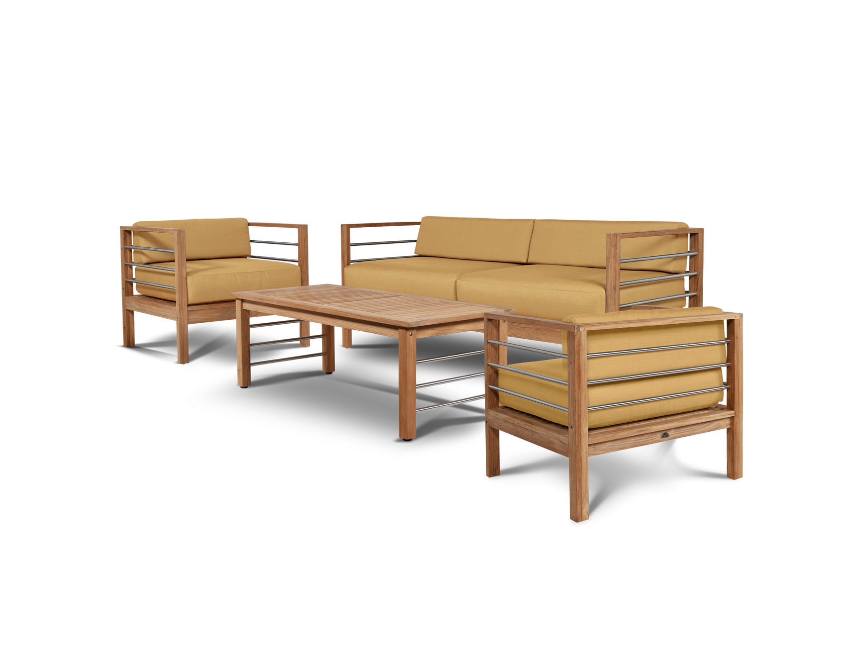 SoHo 4-Piece Teak Dupione Cornsilk Outdoor Patio Deep Seating Set with Sunbrella® Cushion - Ornate Home