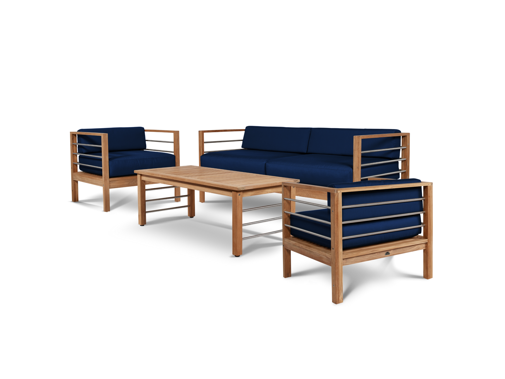SoHo 4-Piece Teak Navy Outdoor Patio Deep Seating Set with Sunbrella® Cushion - Ornate Home