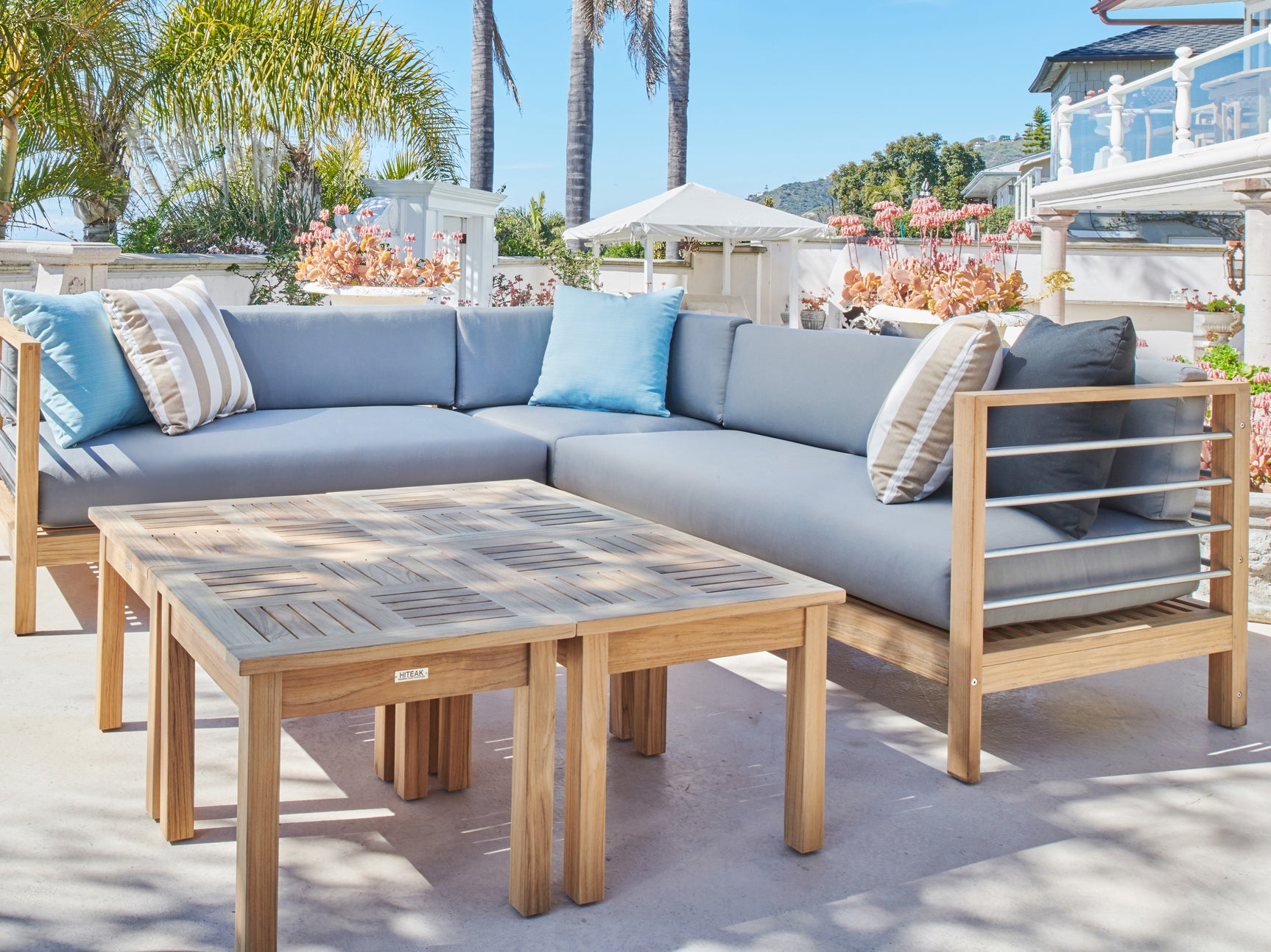 SoHo 7-piece Teak Charcoal Outdoor Sectional Deep Seating Set with Sunbrella® Cushion - Ornate Home
