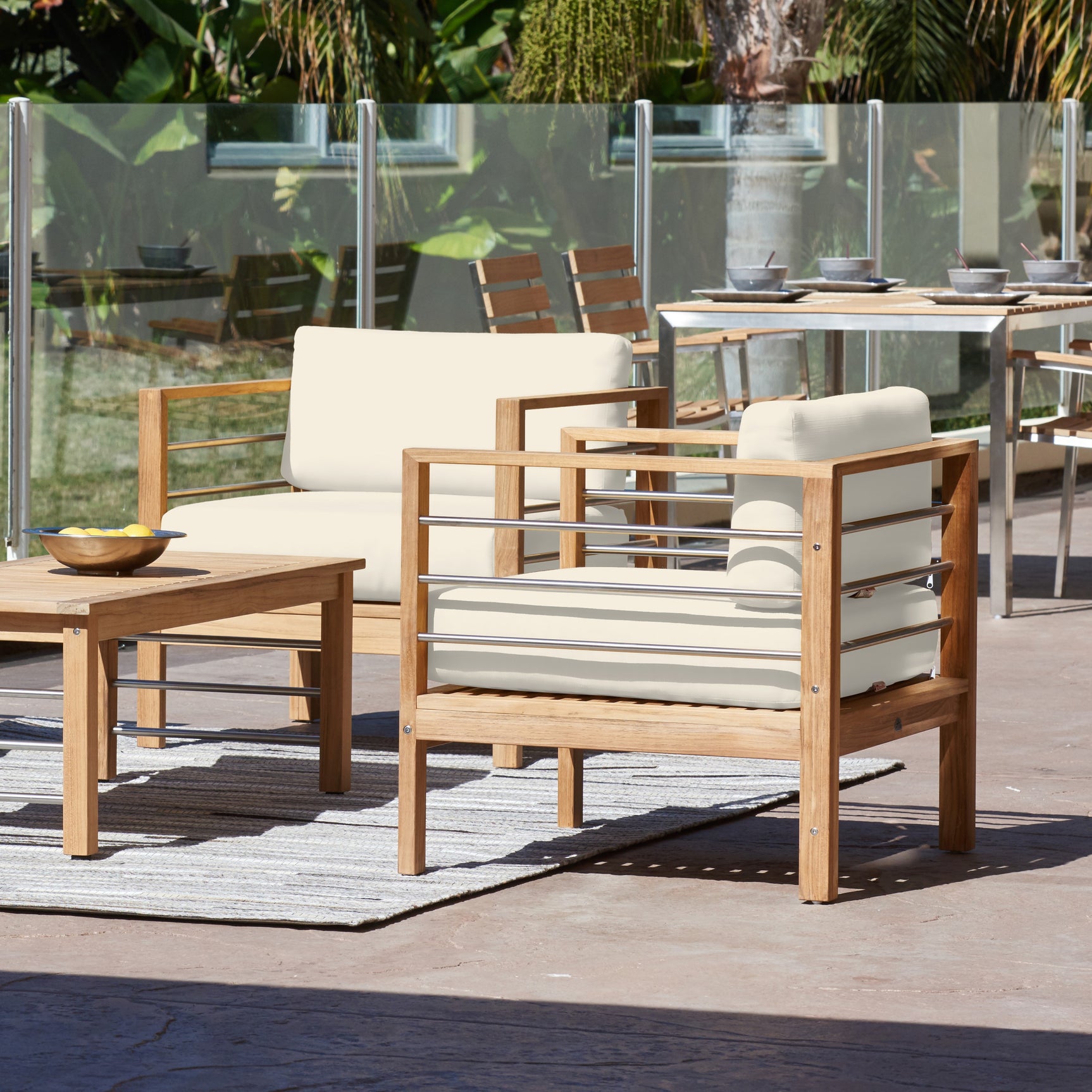 SoHo Teak Canvas Outdoor Club Chair with Sunbrella® Cushion - Ornate Home