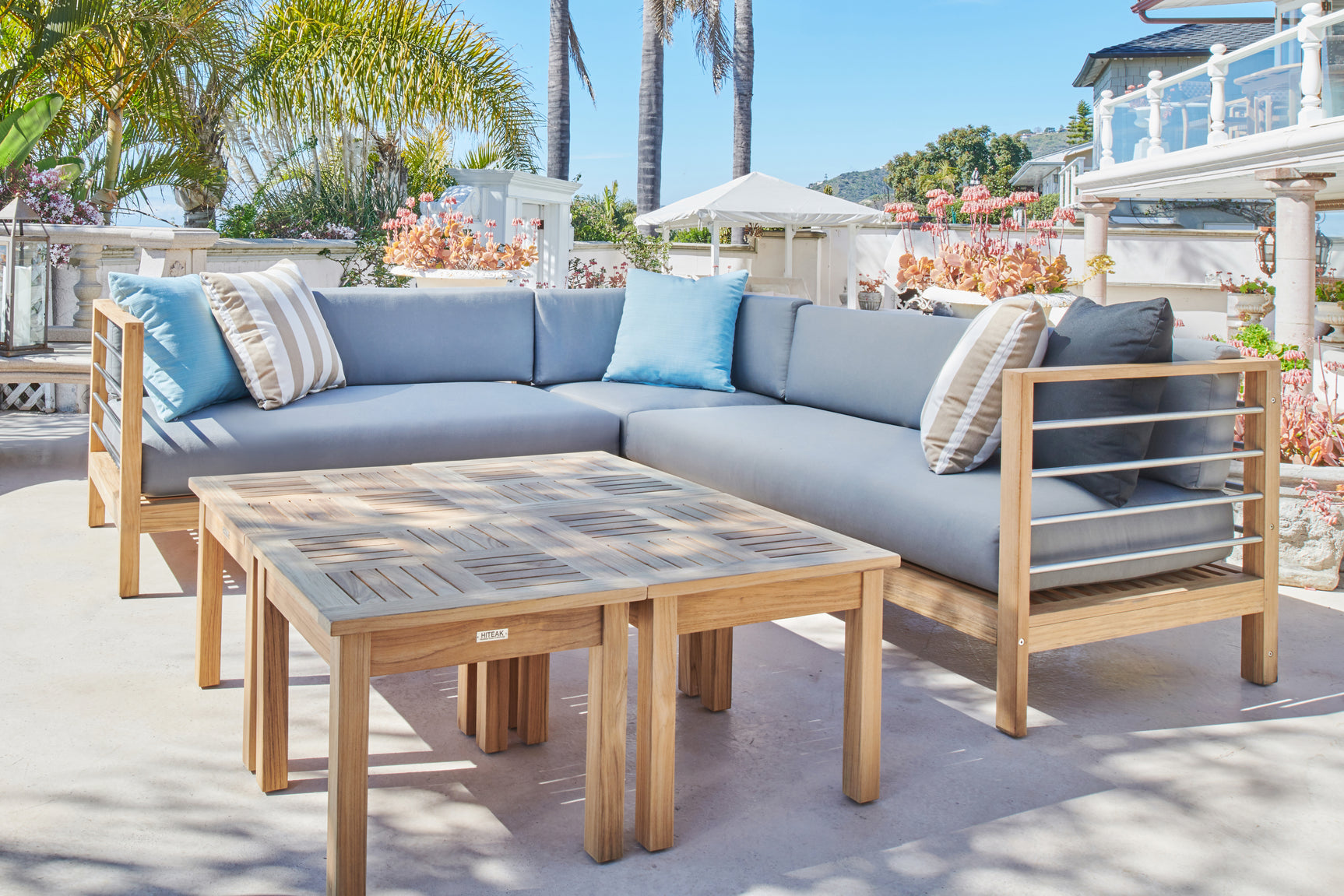 SoHo Teak Charcoal Outdoor Sectional Right Sofa with Sunbrella® Cushion - Ornate Home