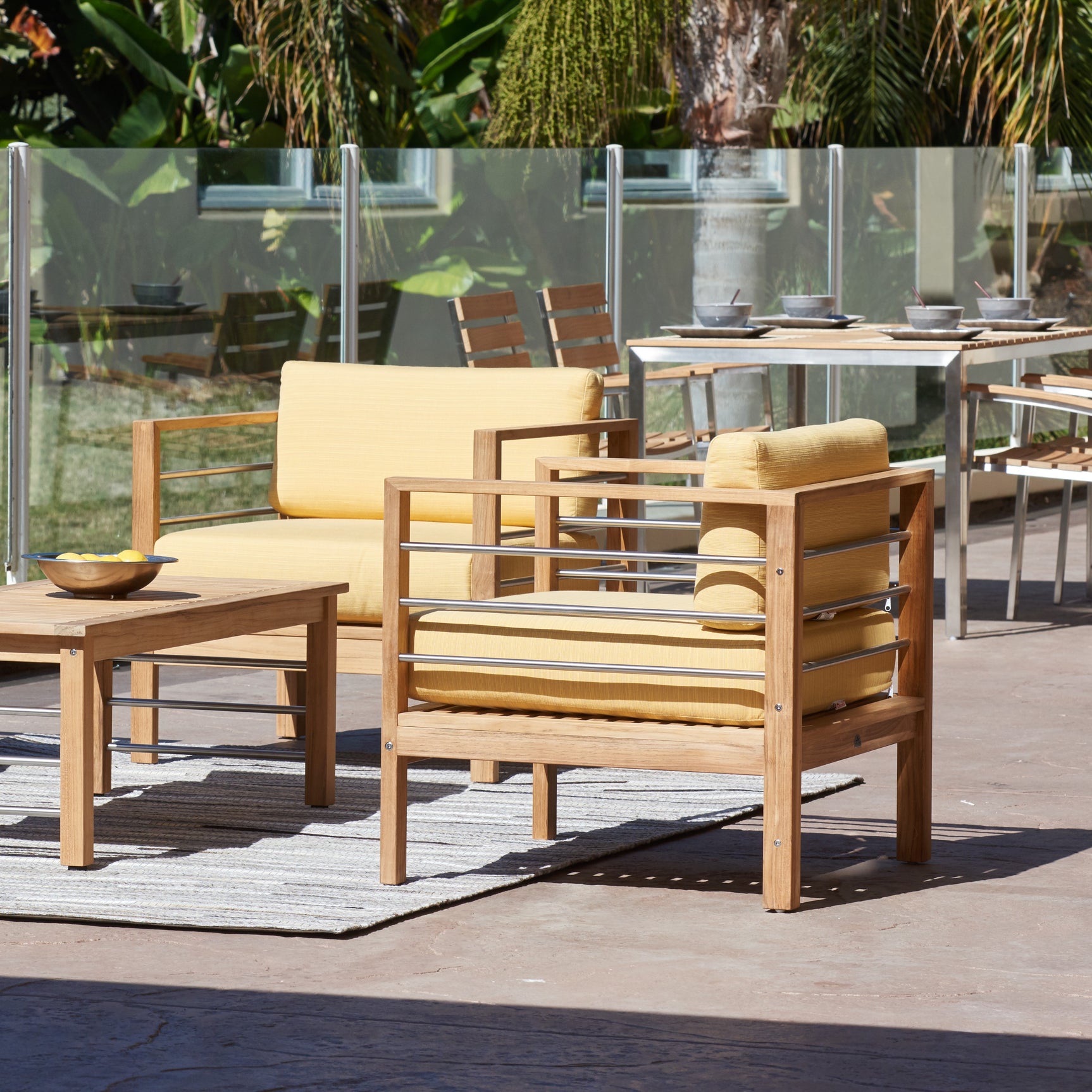 SoHo Teak Dupione Cornsilk Outdoor Club Chair with Sunbrella® Cushion - Ornate Home