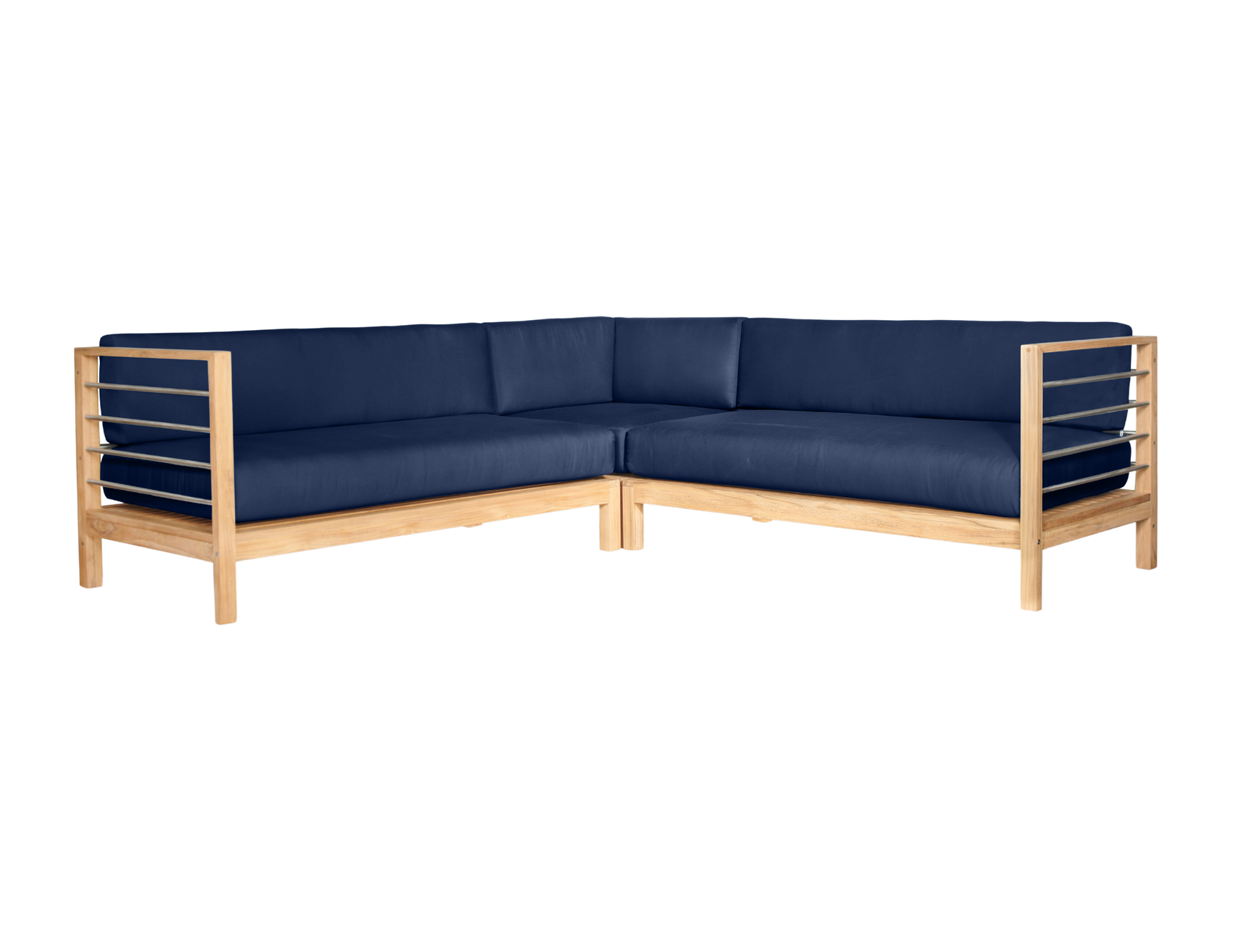 SoHo Teak Navy Outdoor Sectional Left Sofa with Sunbrella® Cushion - Ornate Home